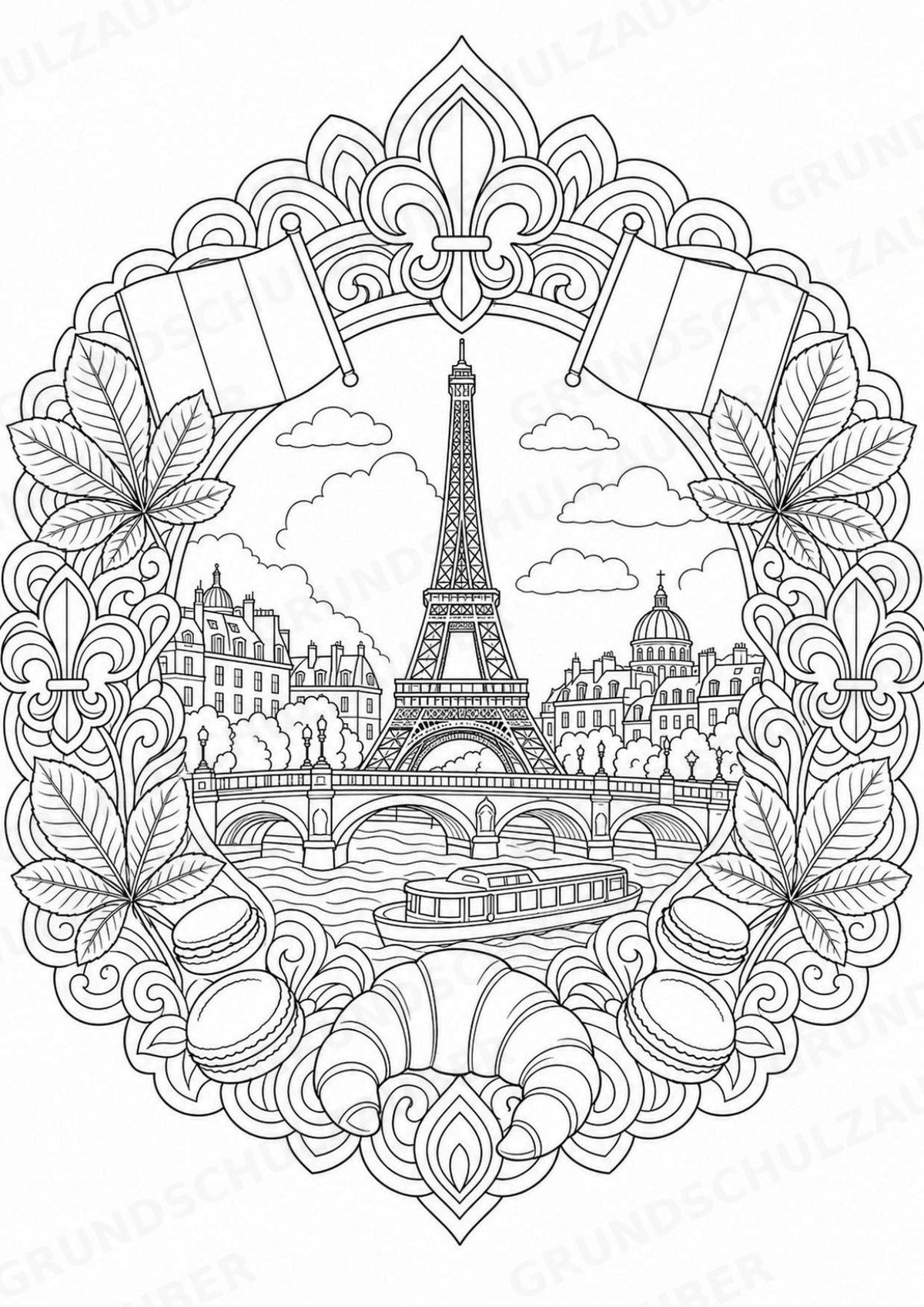 Frankreich Mandalas Ausmalbilder – Länder und Kulturen – 15 Malvorlagen – Materialseite 2
