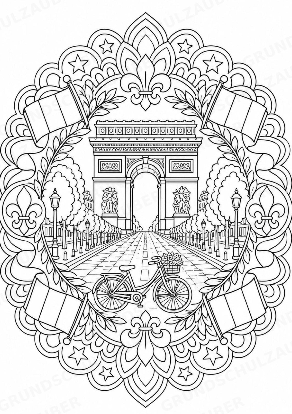 Frankreich Mandalas Ausmalbilder – Länder und Kulturen – 15 Malvorlagen – Materialseite 3