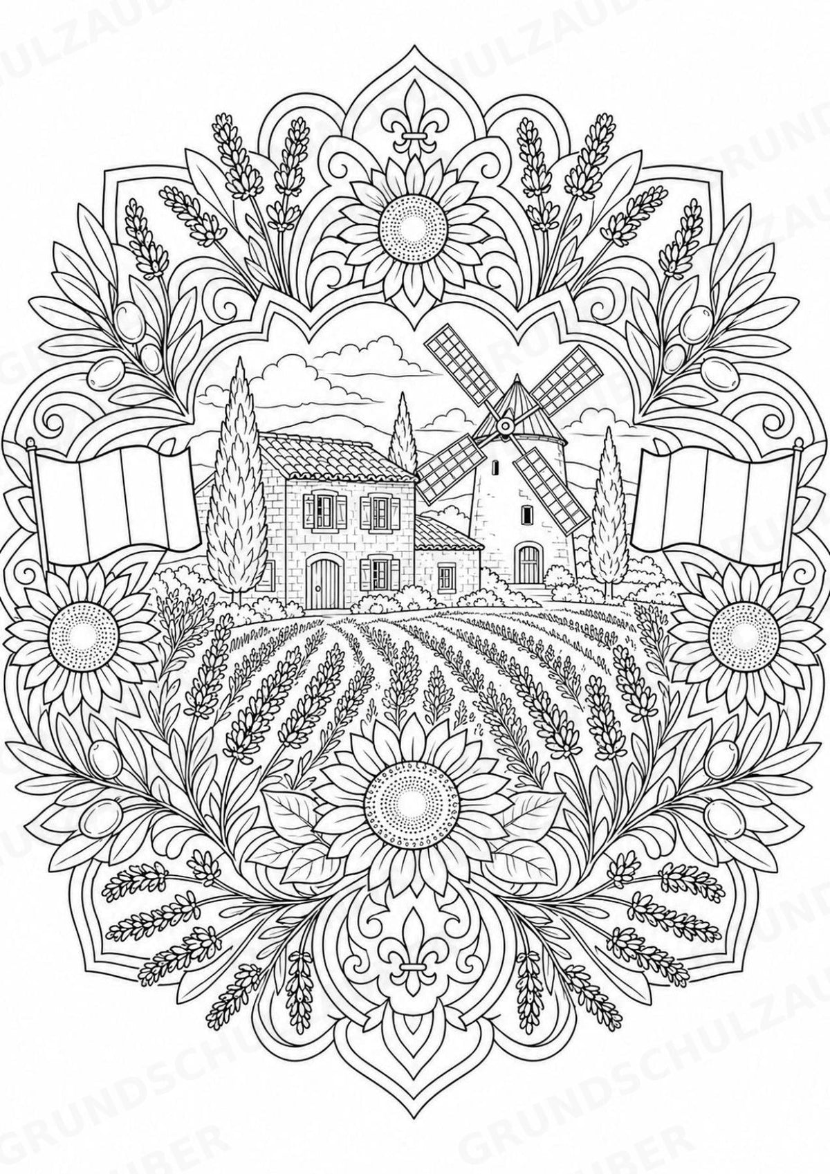 Frankreich Mandalas Ausmalbilder – Länder und Kulturen – 15 Malvorlagen – Materialseite 7