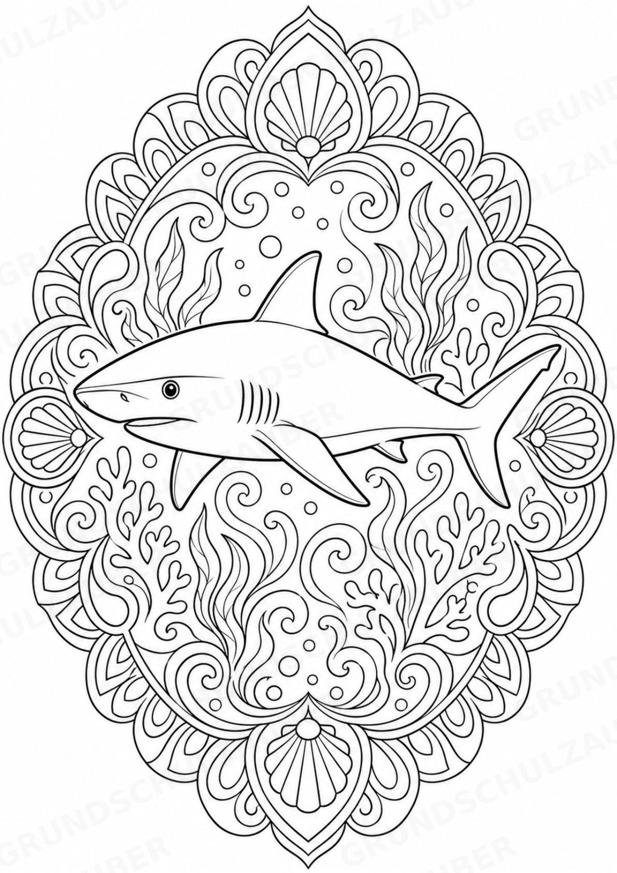 Hai Mandalas Ausmalbilder – Tiere – 15 Malvorlagen – Materialseite 2