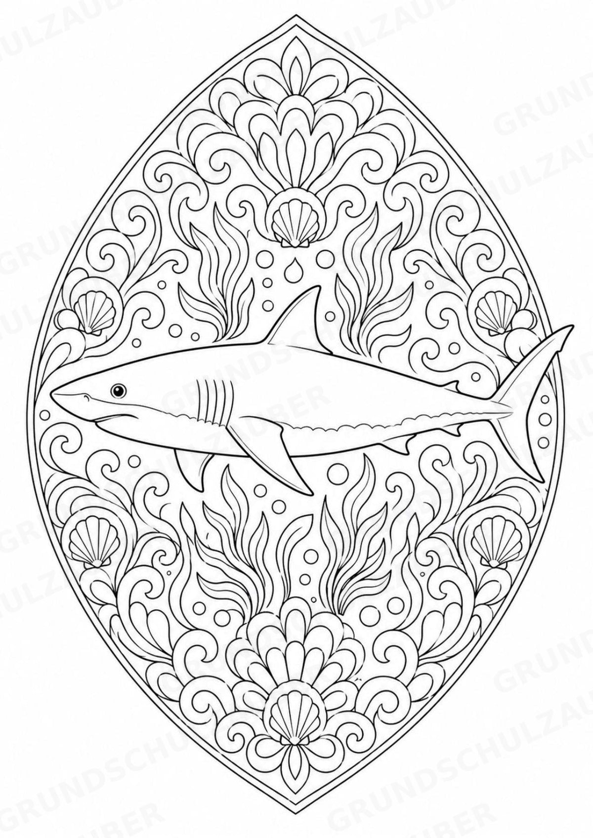 Hai Mandalas Ausmalbilder – Tiere – 15 Malvorlagen – Materialseite 4