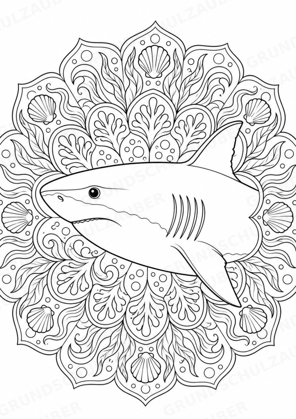 Hai Mandalas Ausmalbilder – Tiere – 15 Malvorlagen – Materialseite 12