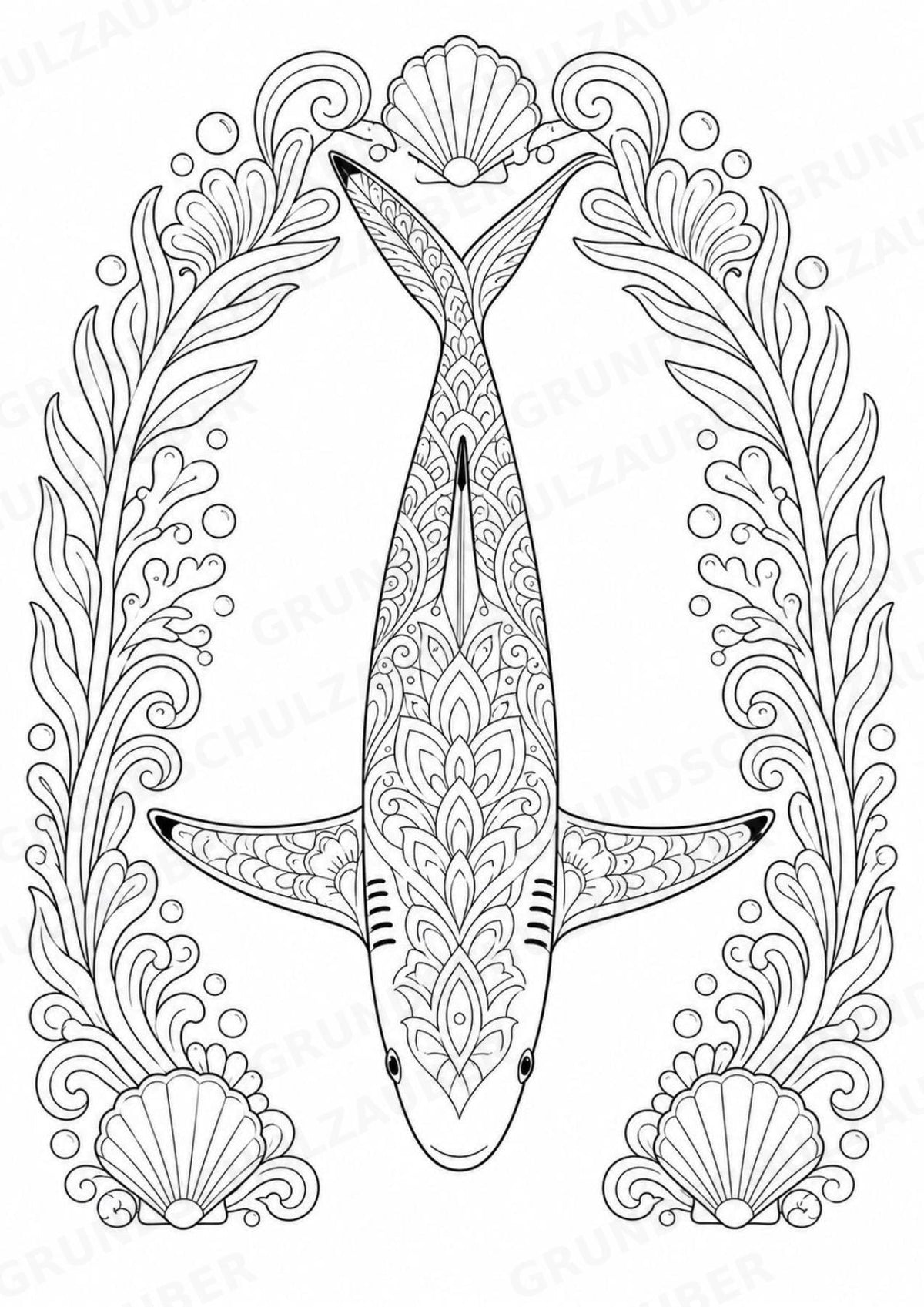 Hai Mandalas Ausmalbilder – Tiere – 15 Malvorlagen – Materialseite 13