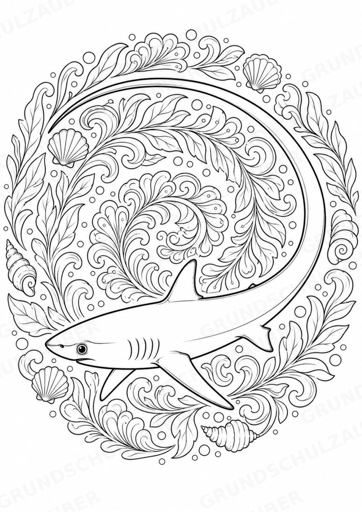 Hai Mandalas Ausmalbilder – Tiere – 15 Malvorlagen – Materialseite 14