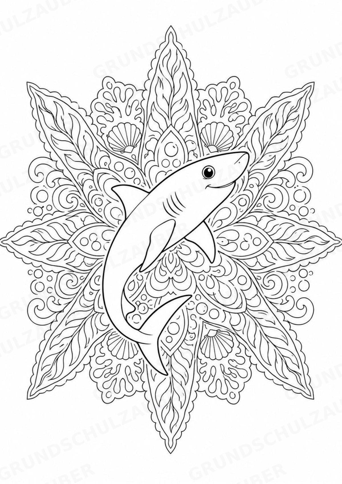 Hai Mandalas Ausmalbilder – Tiere – 15 Malvorlagen – Materialseite 15