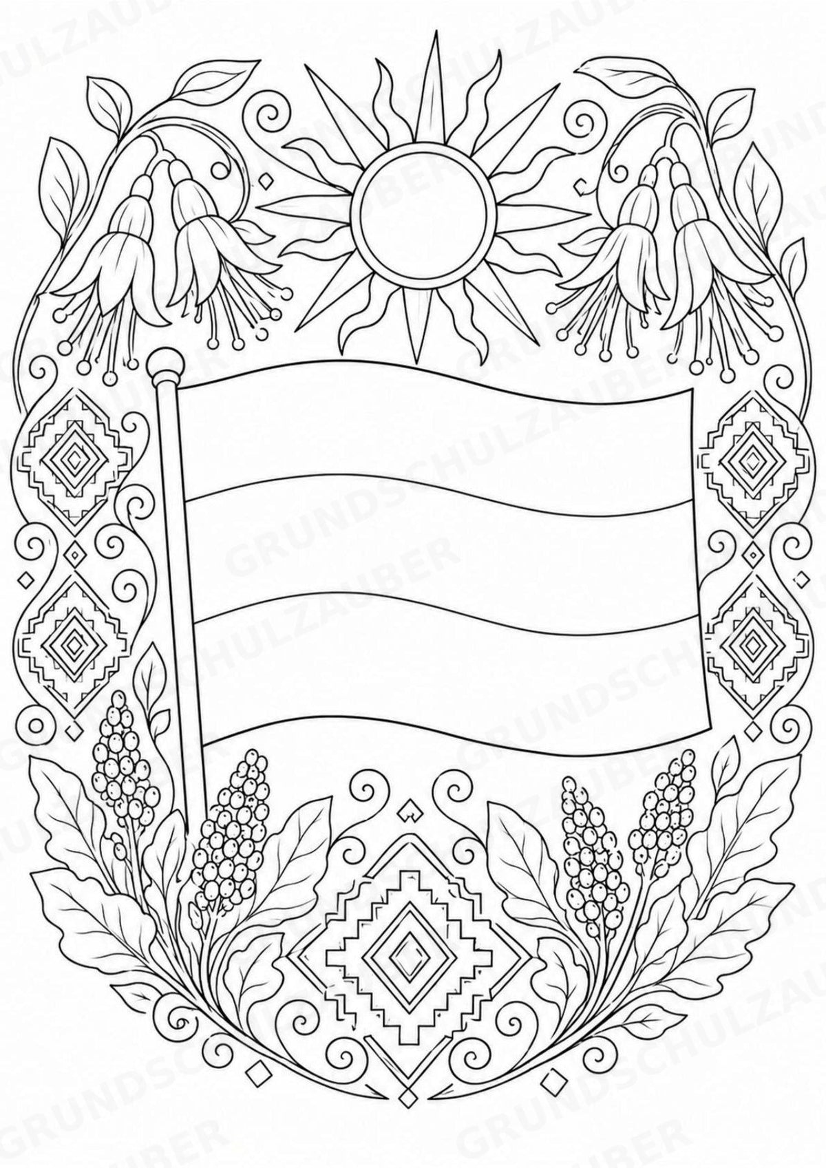 Bolivien Mandalas Ausmalbilder – Länder und Kulturen – 15 Malvorlagen – Materialseite 16
