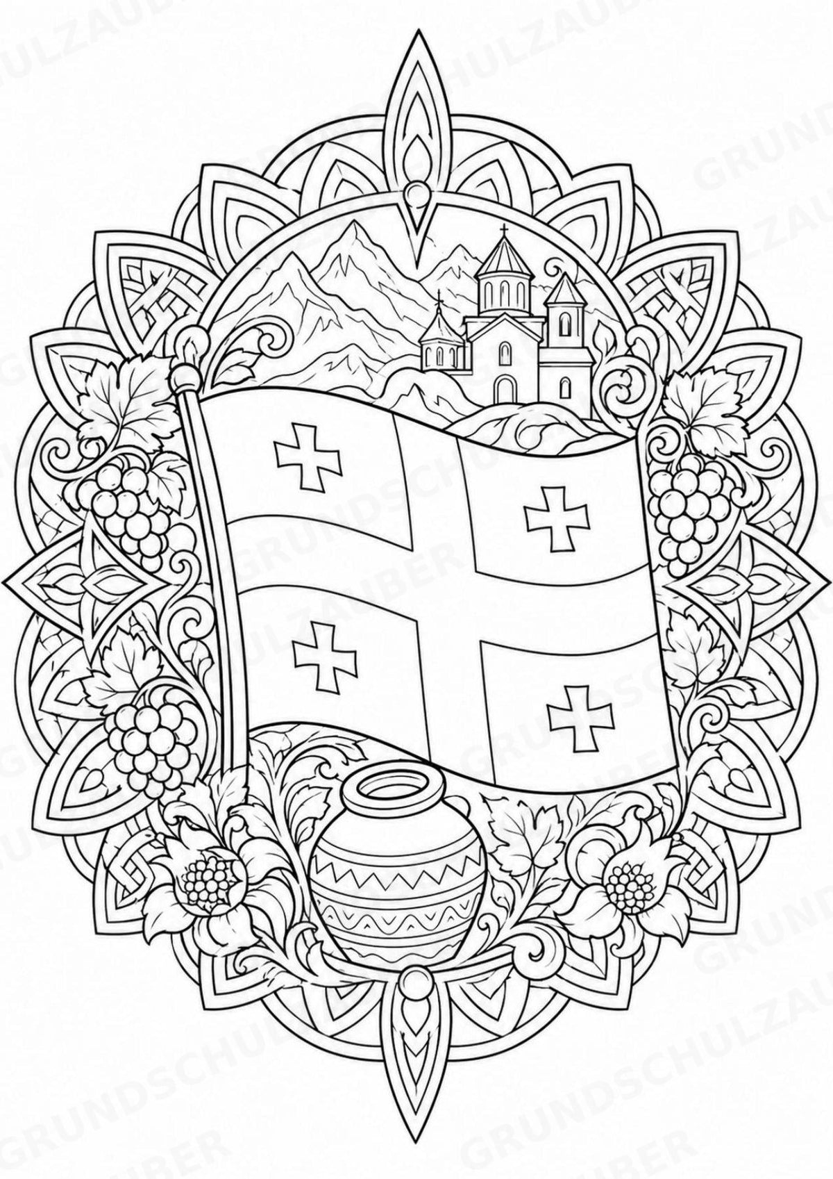 Georgien Mandalas Ausmalbilder – Länder und Kulturen – 15 Malvorlagen – Materialseite 16