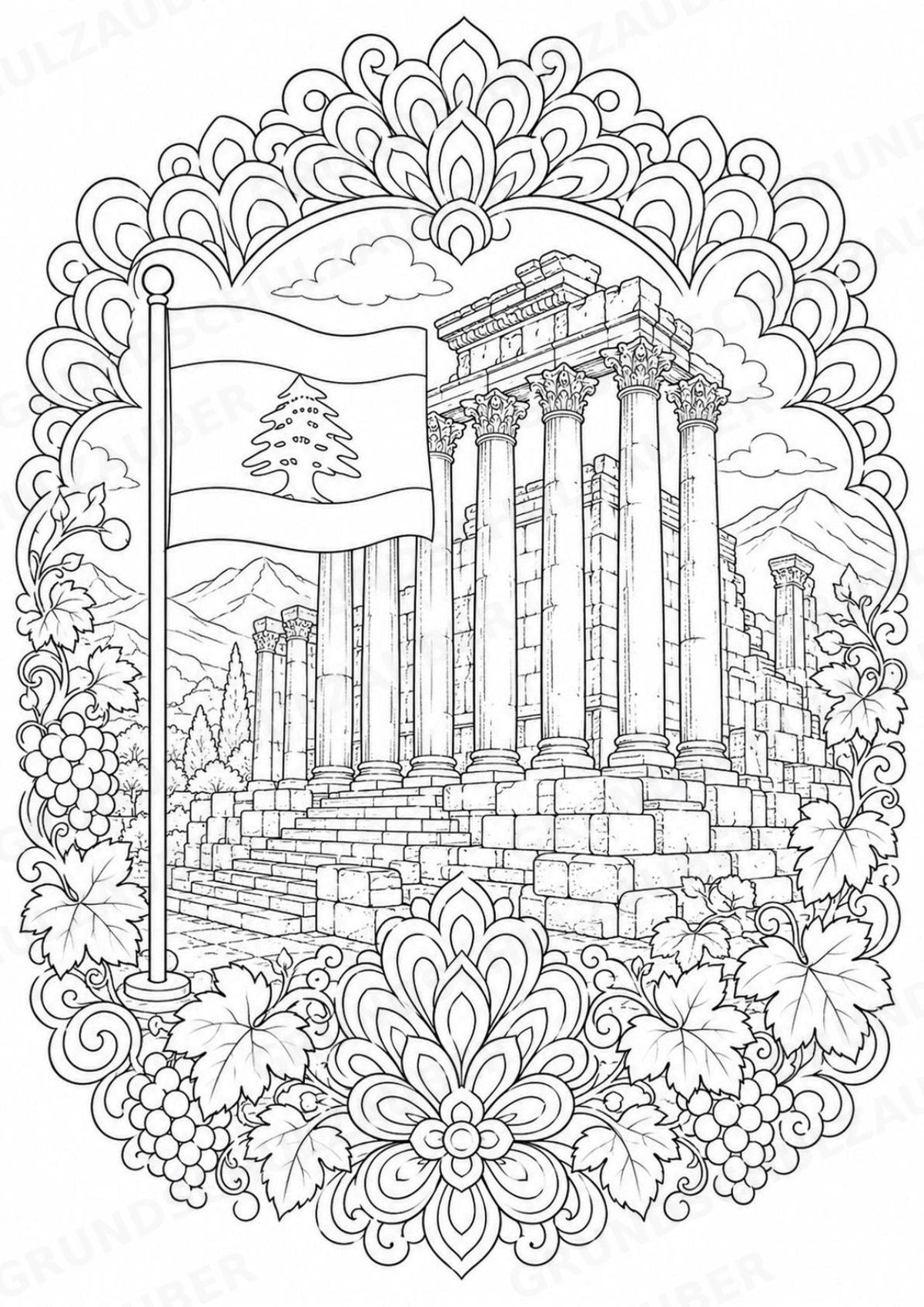 Libanon Mandalas Ausmalbilder – Länder und Kulturen – 15 Malvorlagen – Materialseite 3