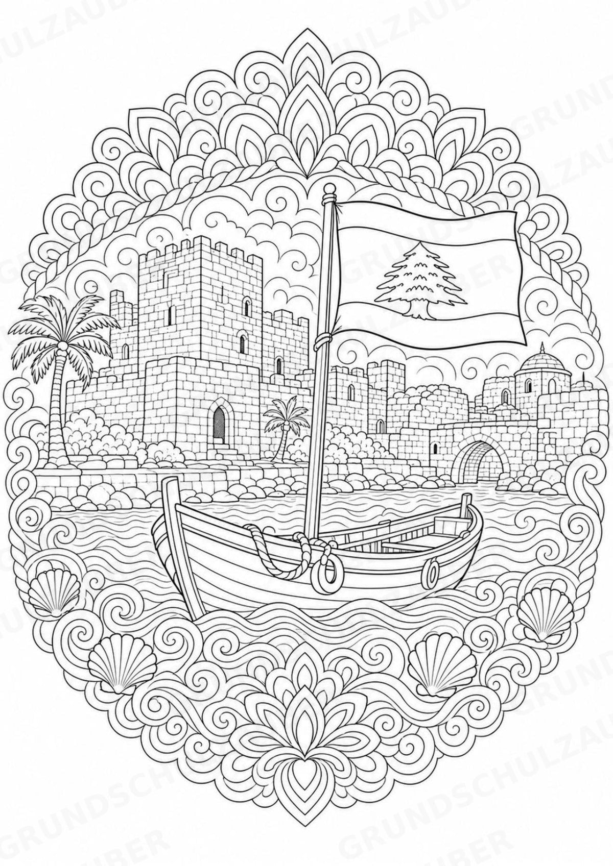Libanon Mandalas Ausmalbilder – Länder und Kulturen – 15 Malvorlagen – Materialseite 4