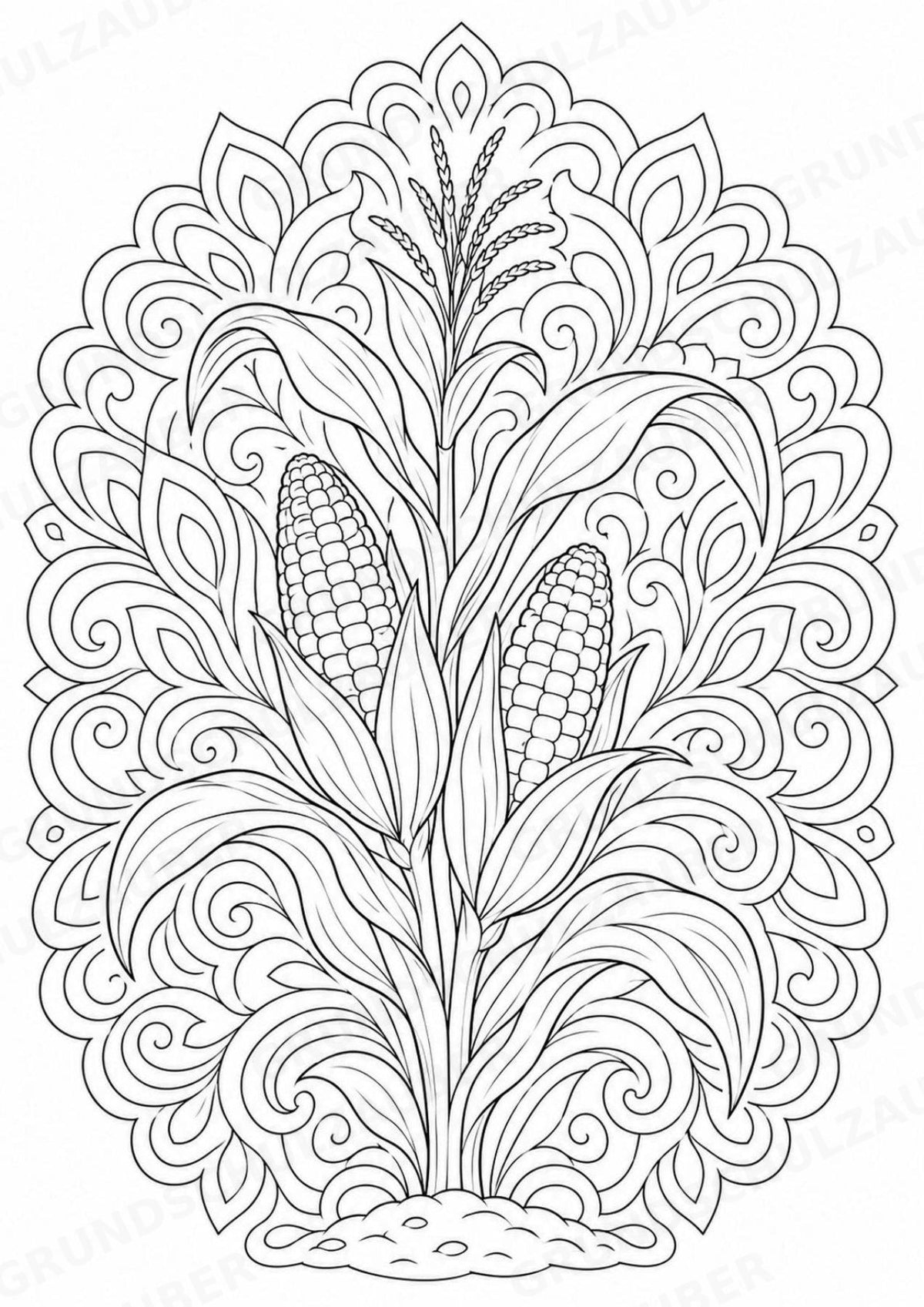 Mais Mandalas Ausmalbilder – Gemüse – 15 Malvorlagen – Materialseite 10