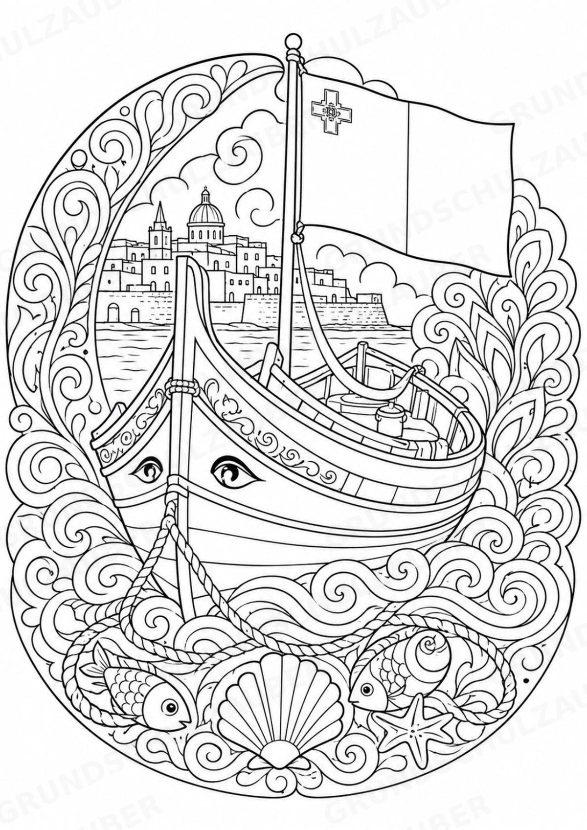 Malta Mandalas Ausmalbilder – Länder und Kulturen – 15 Malvorlagen – Materialseite 6