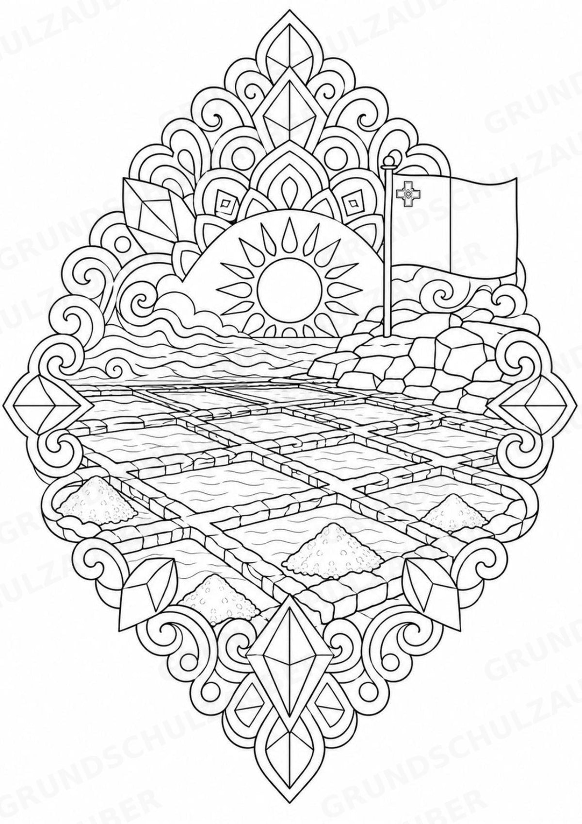 Malta Mandalas Ausmalbilder – Länder und Kulturen – 15 Malvorlagen – Materialseite 8