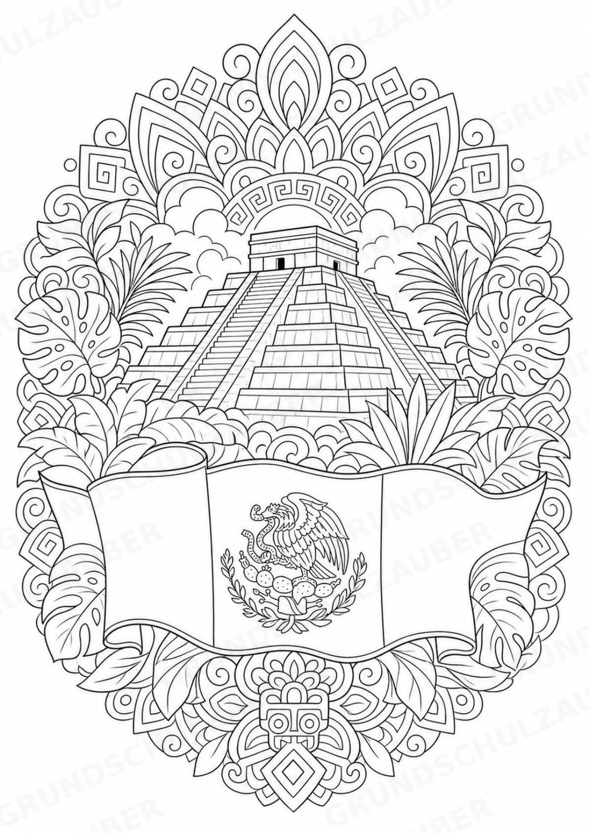 Mexiko Mandalas Ausmalbilder – Länder und Kulturen – 15 Malvorlagen – Materialseite 2