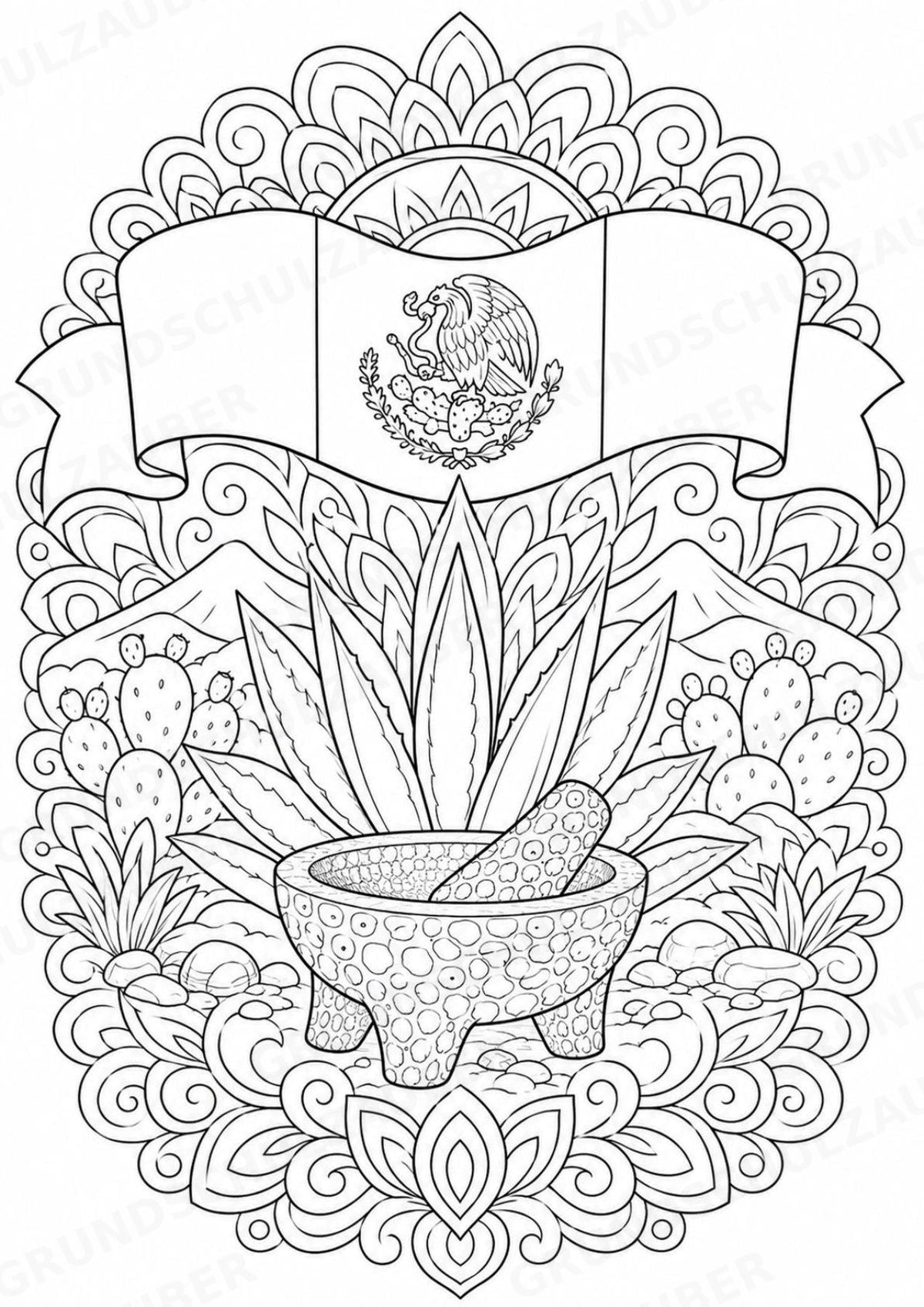 Mexiko Mandalas Ausmalbilder – Länder und Kulturen – 15 Malvorlagen – Materialseite 7