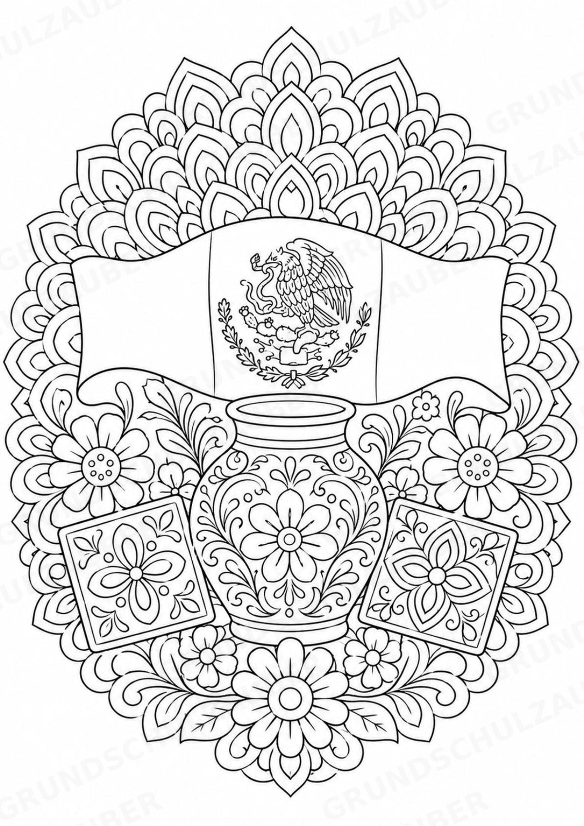 Mexiko Mandalas Ausmalbilder – Länder und Kulturen – 15 Malvorlagen – Materialseite 11