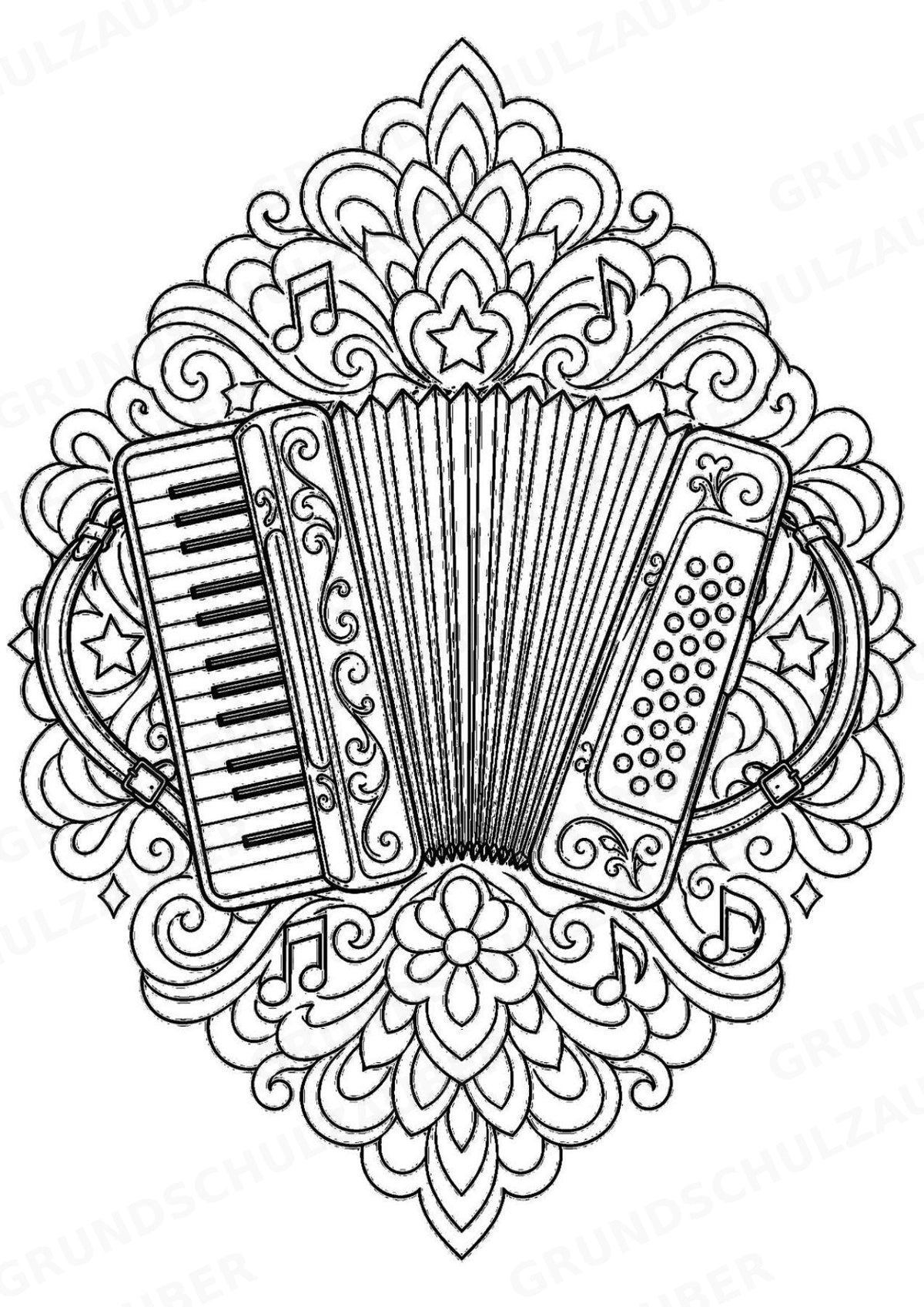 Musikinstrumente Mandalas Ausmalbilder – Musikinstrumente – 15 Malvorlagen – Materialseite 10