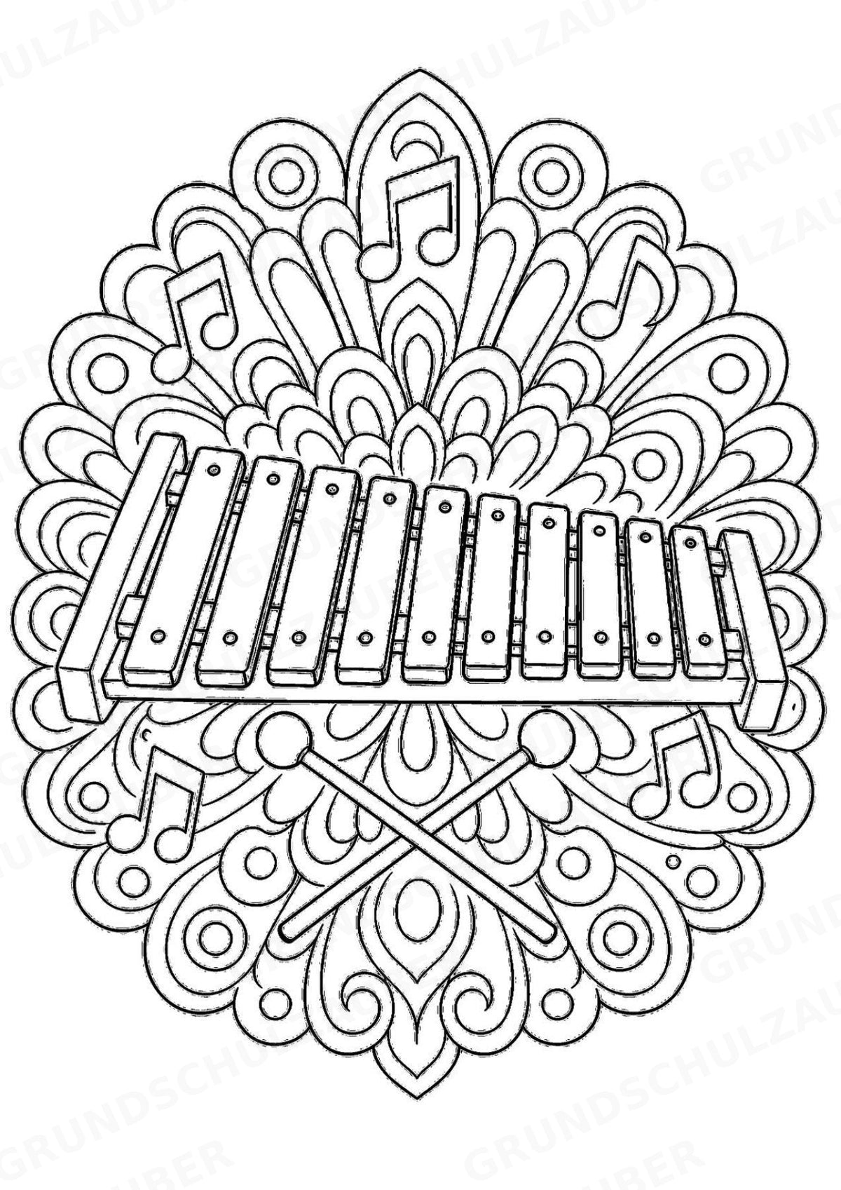 Musikinstrumente Mandalas Ausmalbilder – Musikinstrumente – 15 Malvorlagen – Materialseite 13