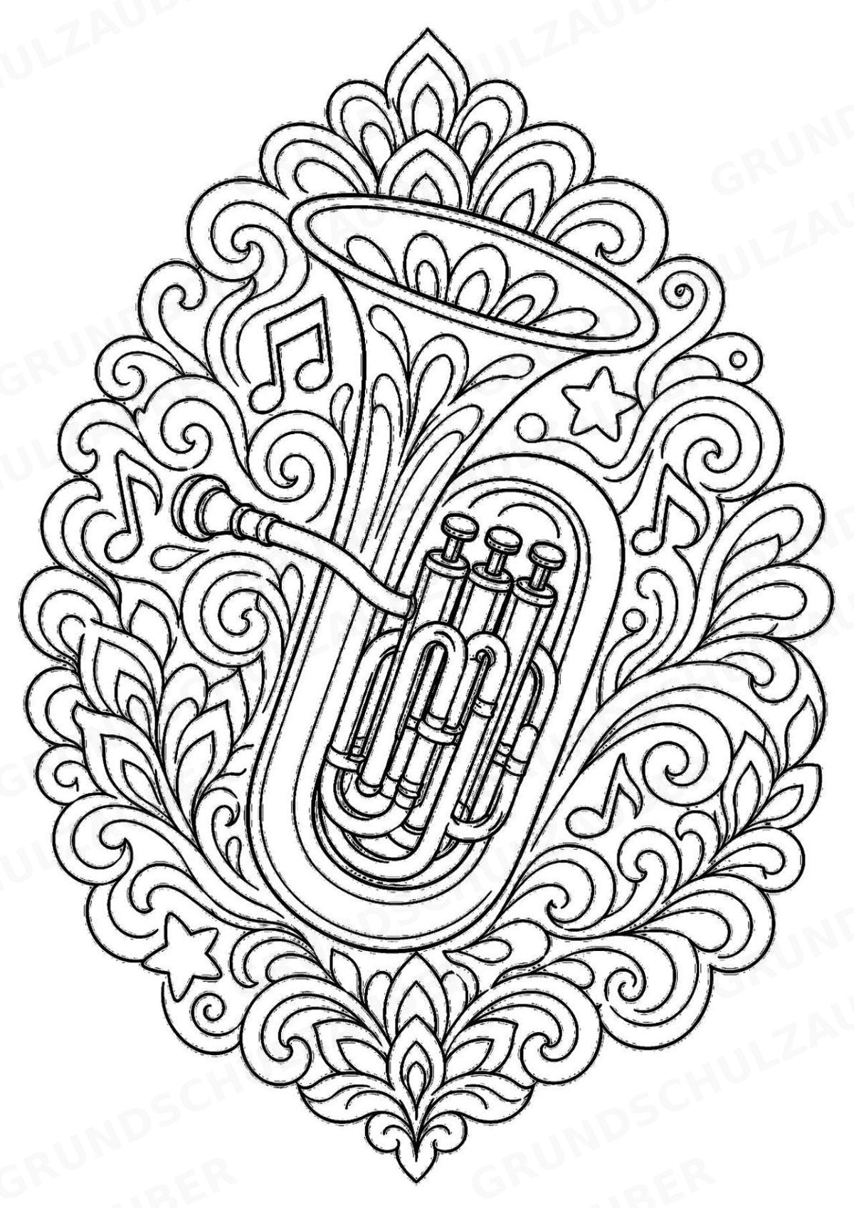 Musikinstrumente Mandalas Ausmalbilder – Musikinstrumente – 15 Malvorlagen – Materialseite 16