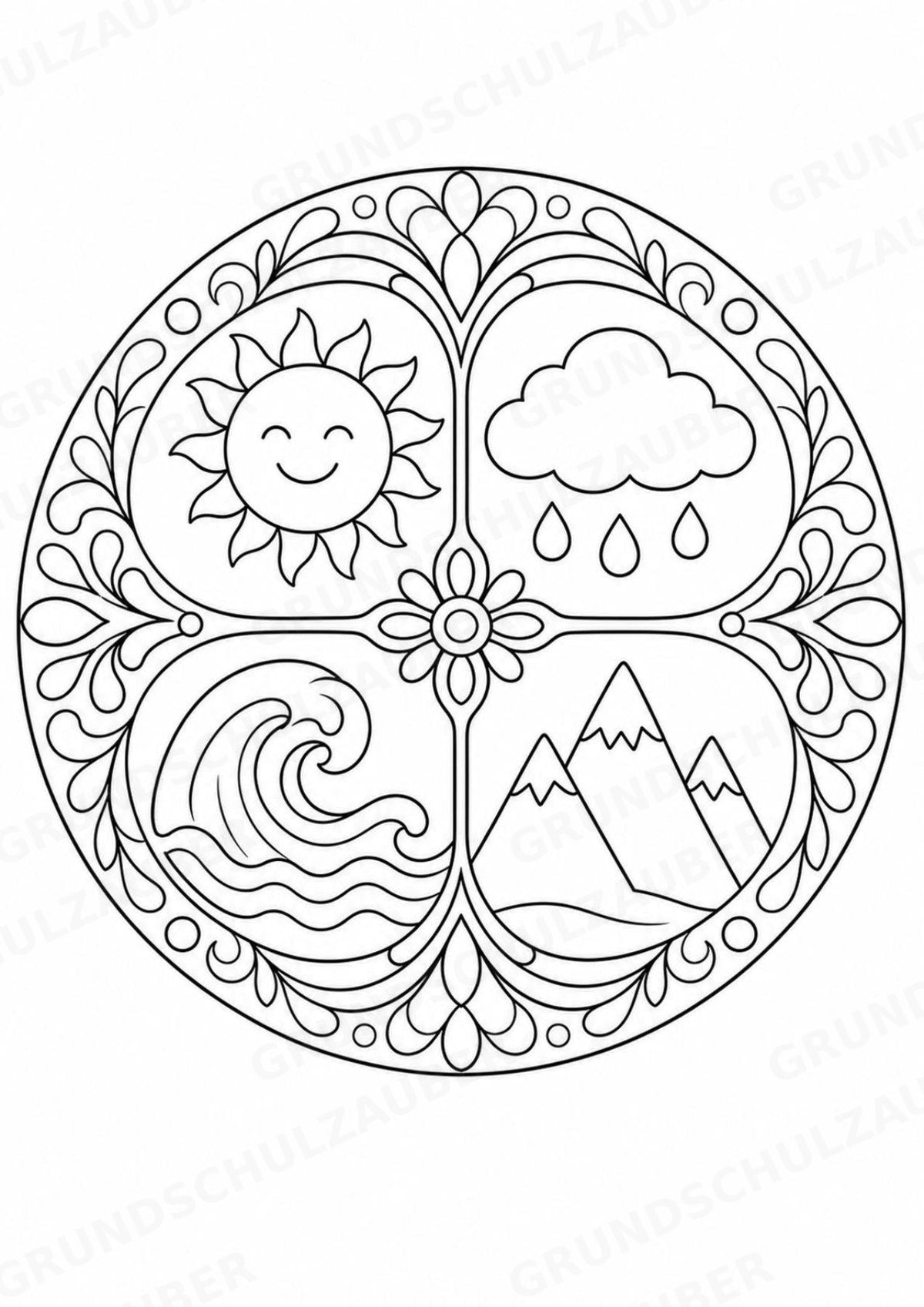 Natur Mandalas Ausmalbilder – Natur und Pflanzen – 15 Malvorlagen – Materialseite 16