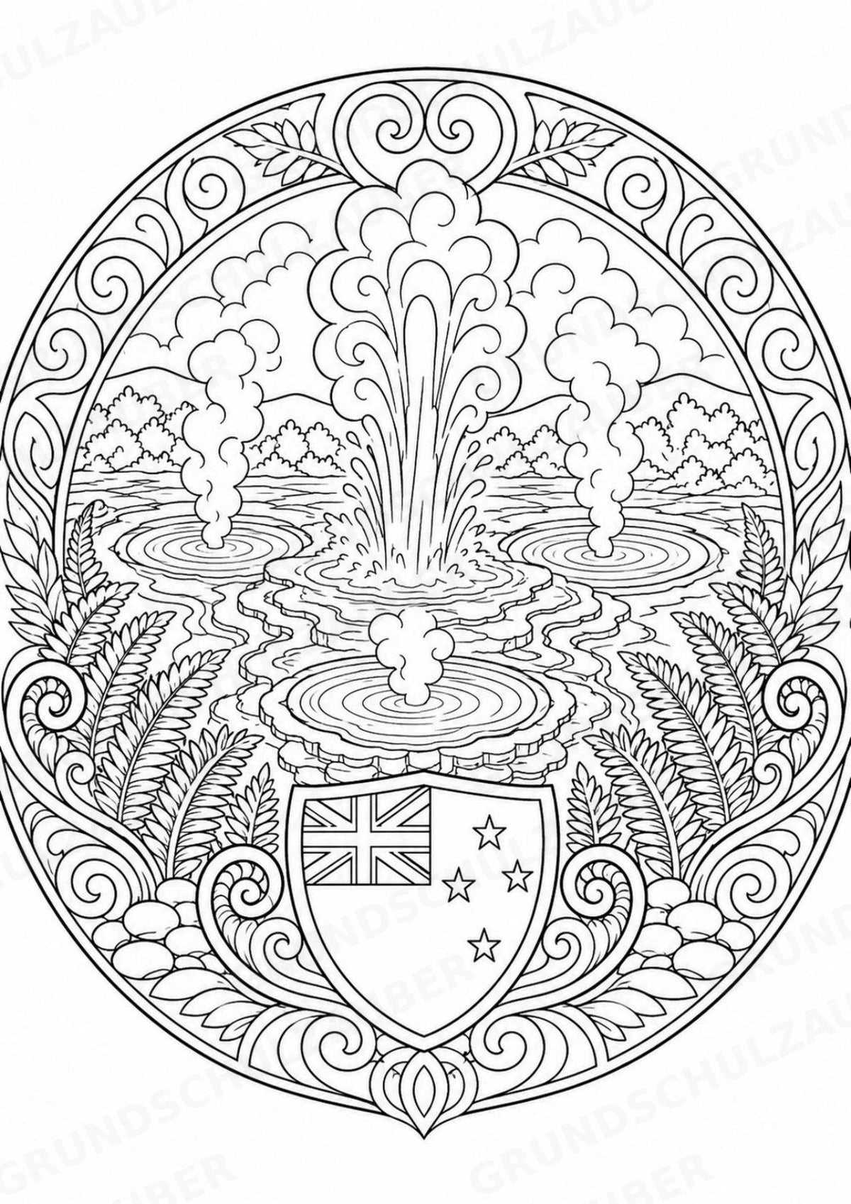 Neuseeland Mandalas Ausmalbilder – Länder und Kulturen – 15 Malvorlagen – Materialseite 6