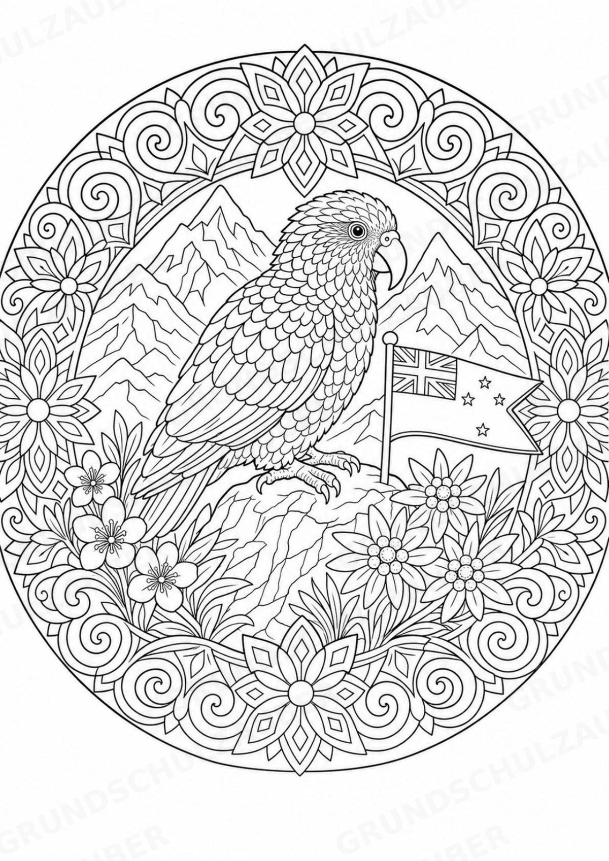 Neuseeland Mandalas Ausmalbilder – Länder und Kulturen – 15 Malvorlagen – Materialseite 10