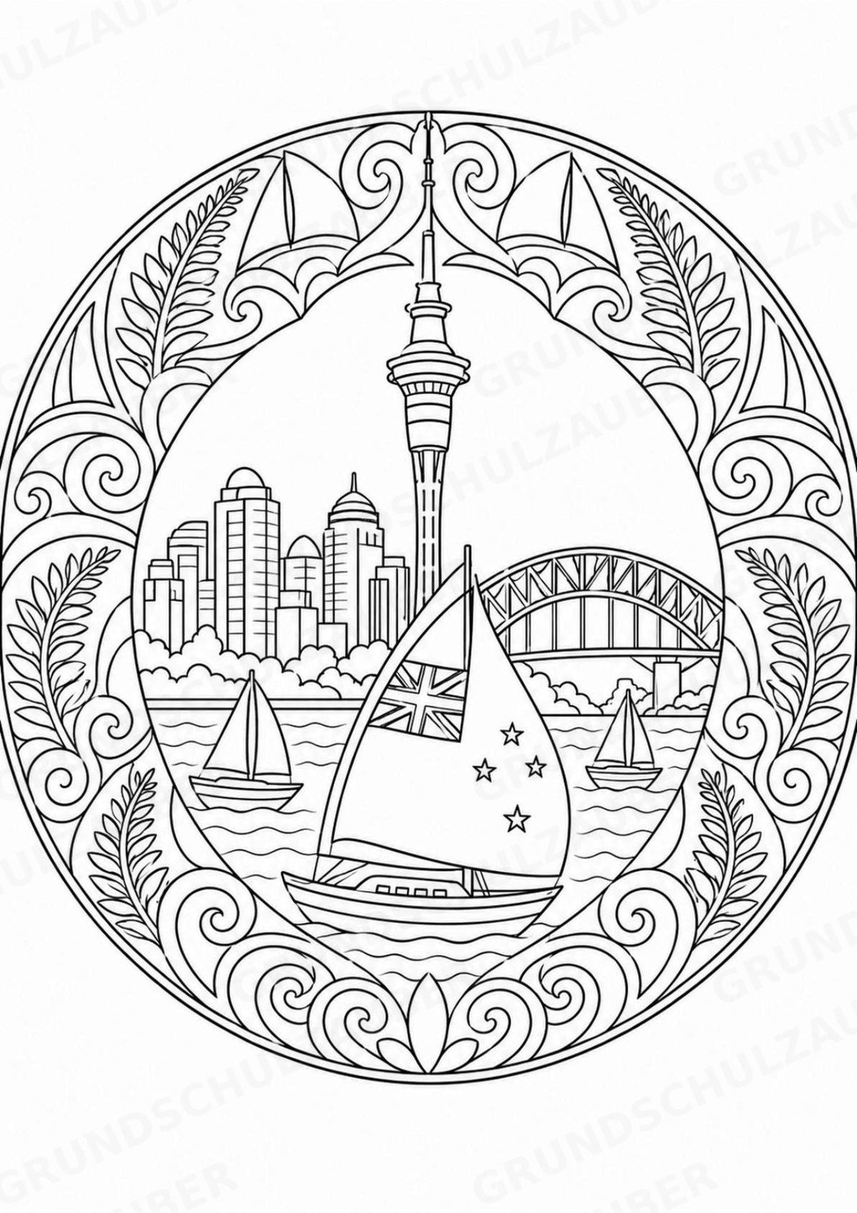 Neuseeland Mandalas Ausmalbilder – Länder und Kulturen – 15 Malvorlagen – Materialseite 14