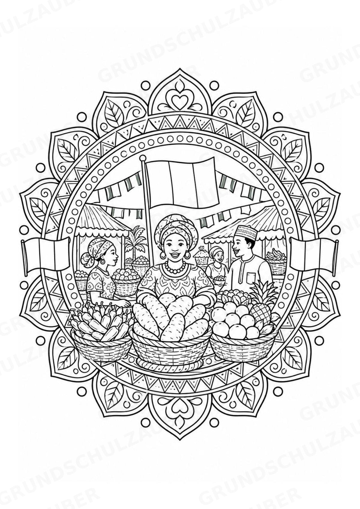 Nigeria Mandalas Ausmalbilder – Länder und Kulturen – 15 Malvorlagen – Materialseite 5