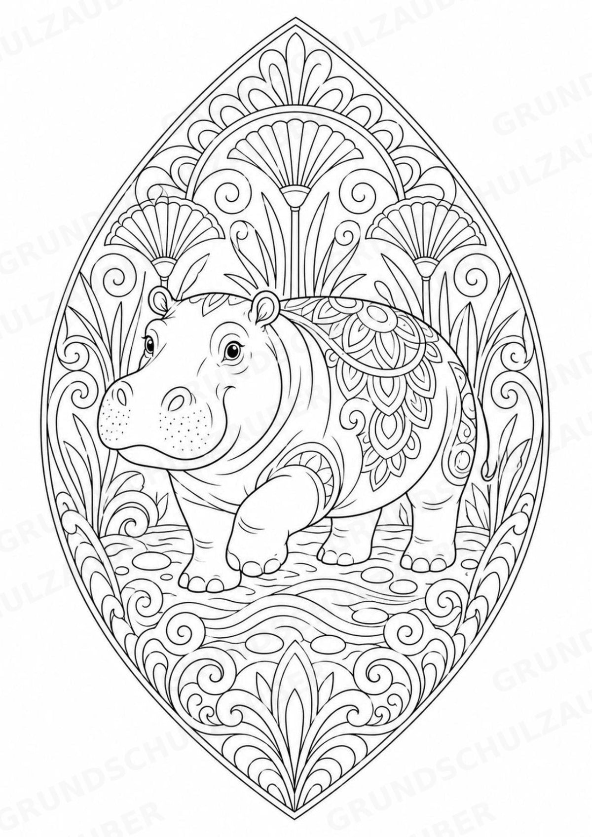 Nilpferd Mandalas Ausmalbilder – Allgemeine Themen – 15 Malvorlagen – Materialseite 3