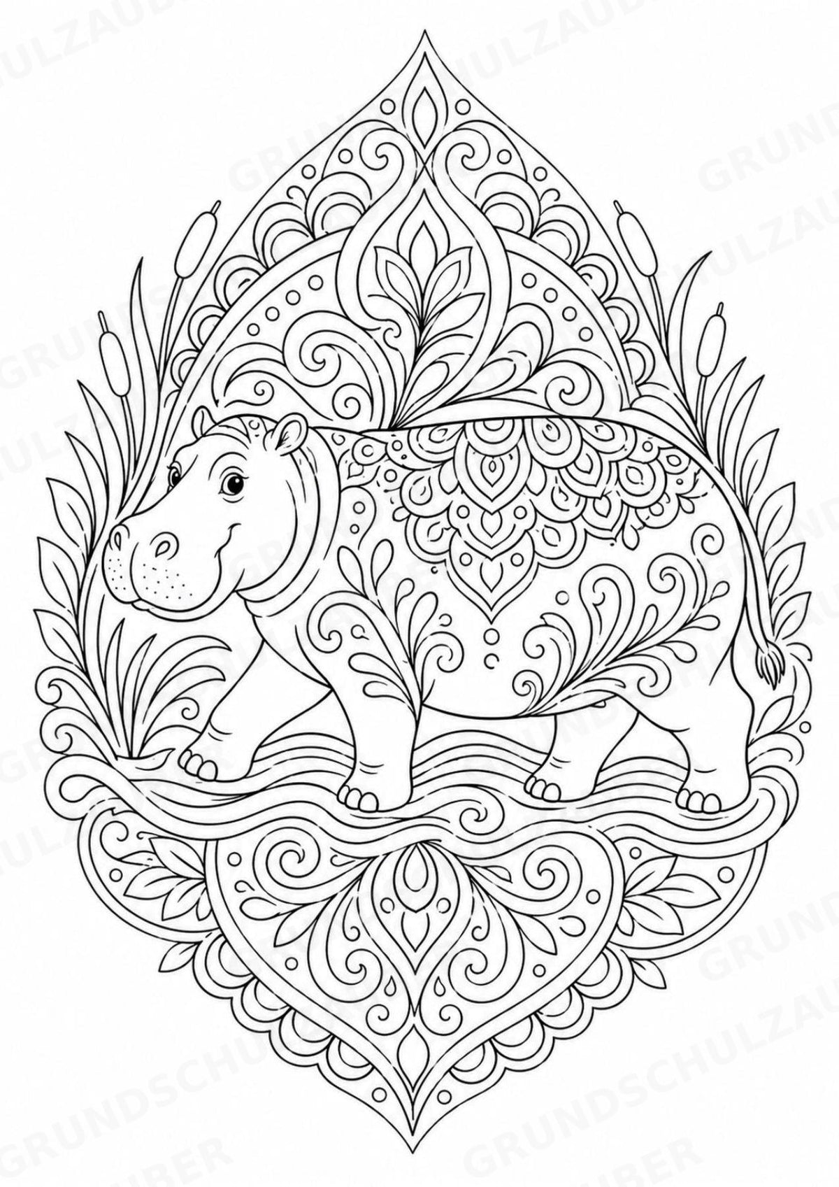 Nilpferd Mandalas Ausmalbilder – Allgemeine Themen – 15 Malvorlagen – Materialseite 6
