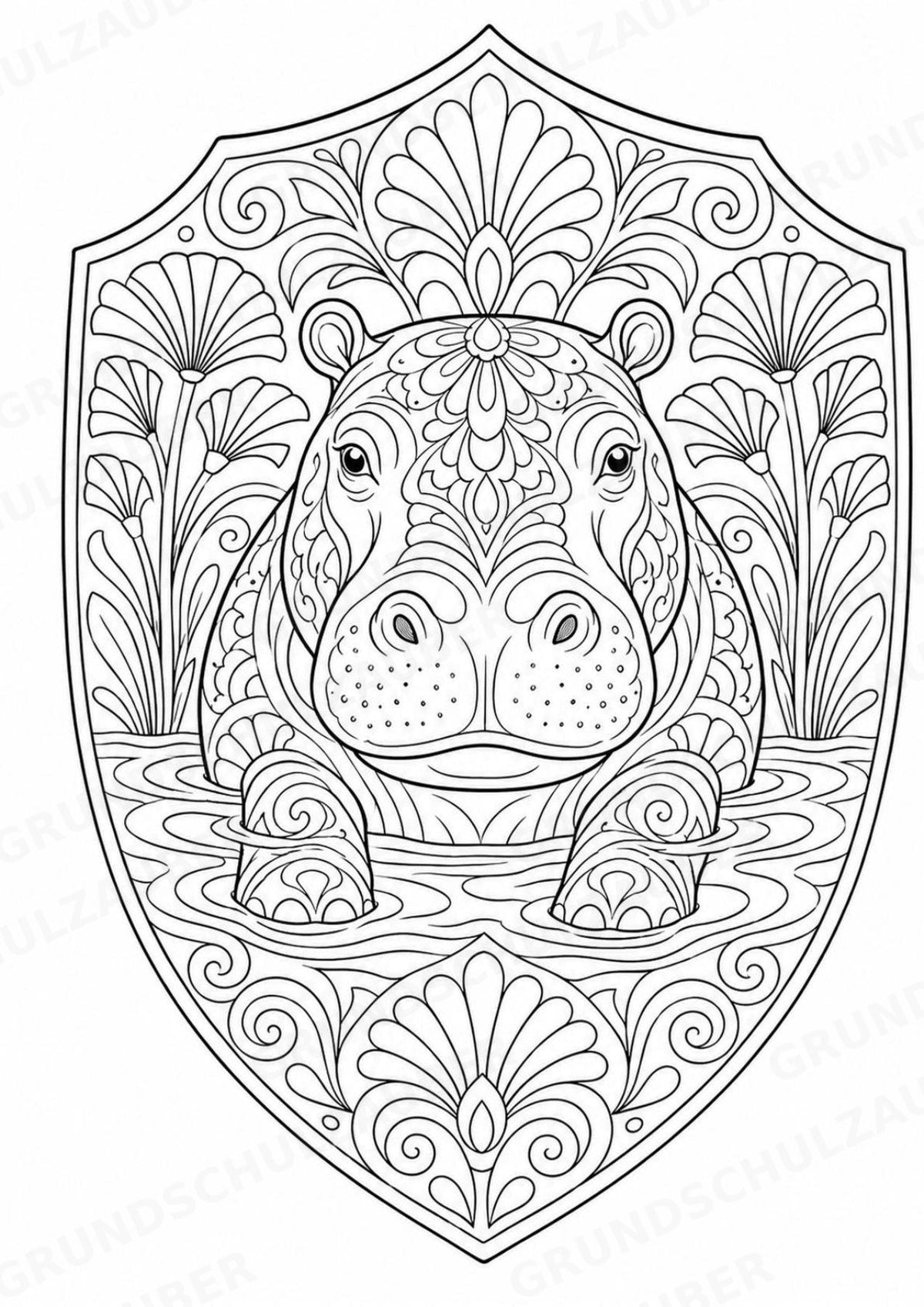Nilpferd Mandalas Ausmalbilder – Allgemeine Themen – 15 Malvorlagen – Materialseite 8