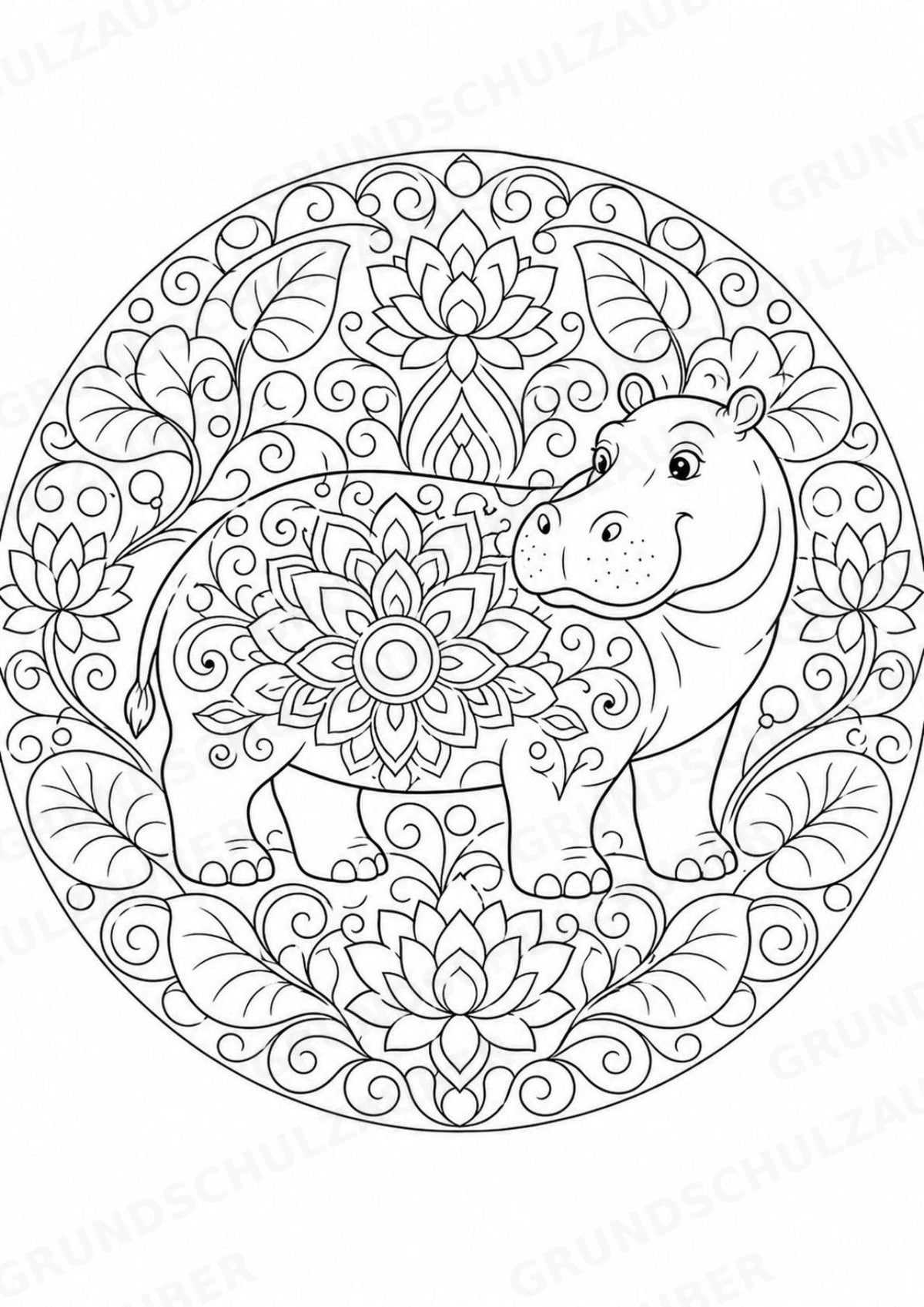 Nilpferd Mandalas Ausmalbilder – Allgemeine Themen – 15 Malvorlagen – Materialseite 9