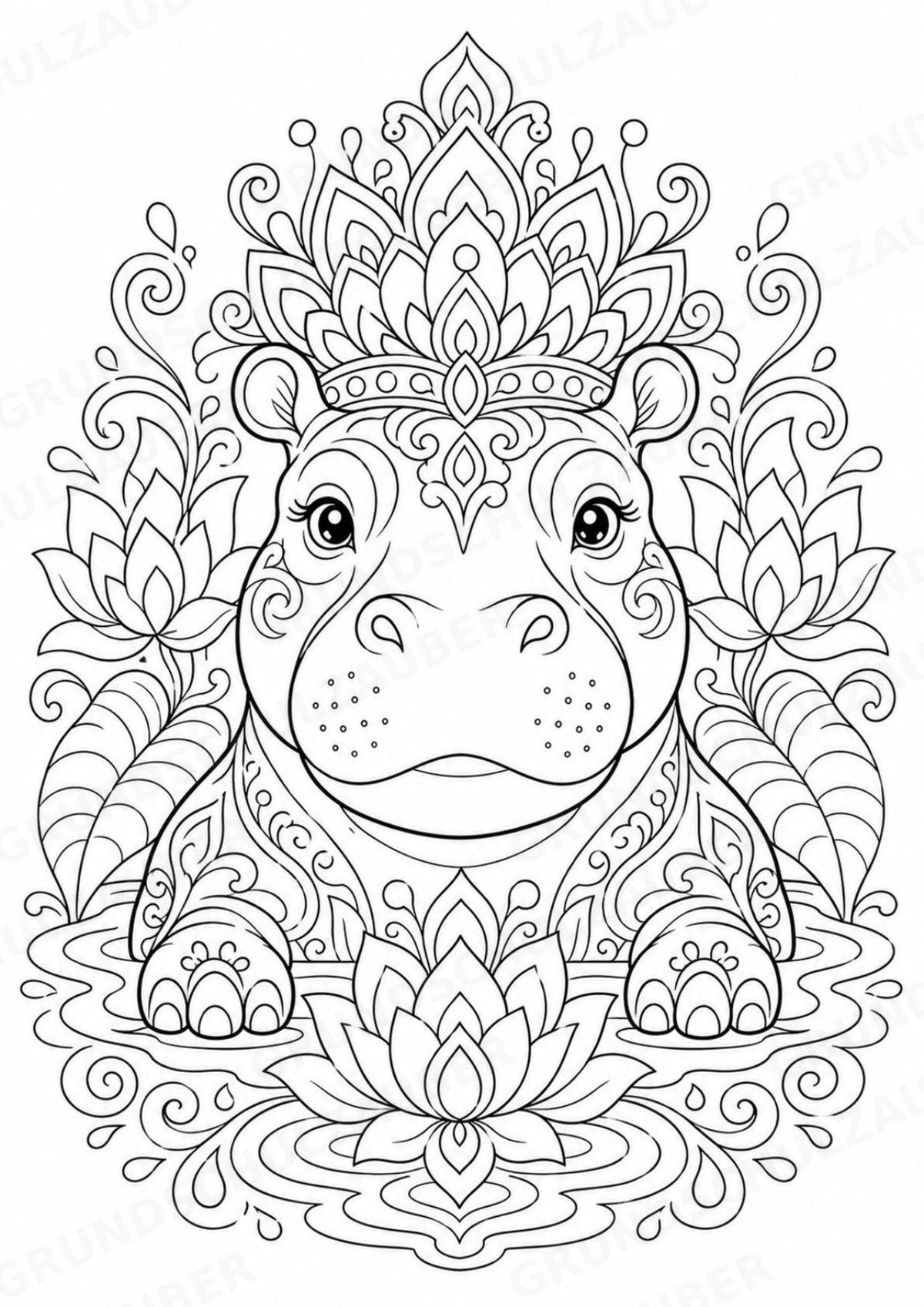 Nilpferd Mandalas Ausmalbilder – Allgemeine Themen – 15 Malvorlagen – Materialseite 12