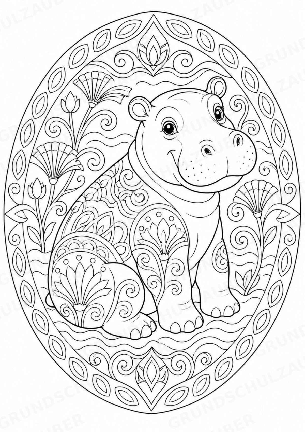 Nilpferd Mandalas Ausmalbilder – Allgemeine Themen – 15 Malvorlagen – Materialseite 13