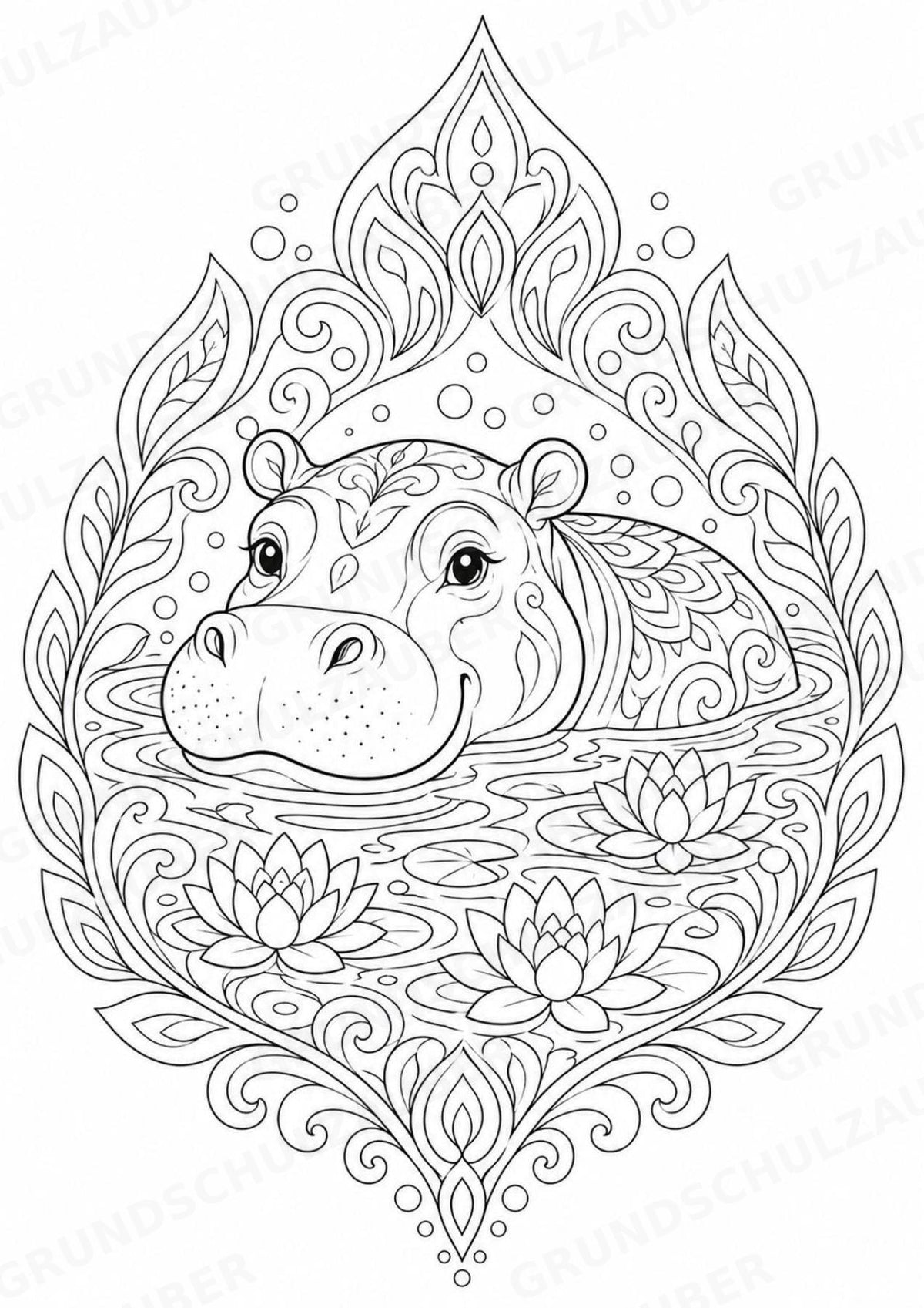 Nilpferd Mandalas Ausmalbilder – Allgemeine Themen – 15 Malvorlagen – Materialseite 14