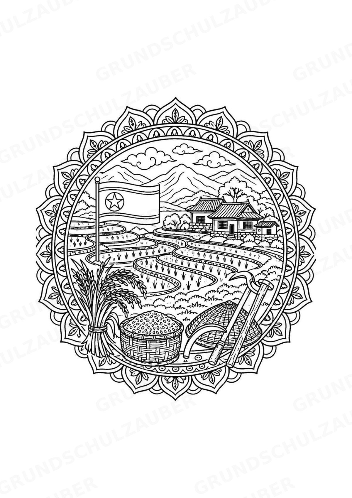 Nordkorea Mandalas Ausmalbilder – Länder und Kulturen – 15 Malvorlagen – Materialseite 10