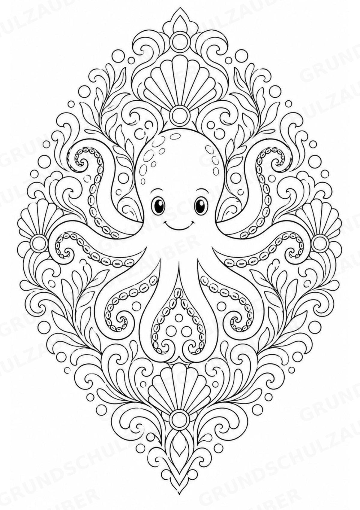 Oktopus Mandalas Ausmalbilder – Tiere – 15 Malvorlagen – Materialseite 2