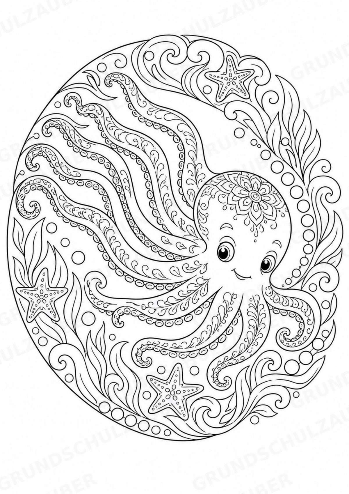 Oktopus Mandalas Ausmalbilder – Tiere – 15 Malvorlagen – Materialseite 8