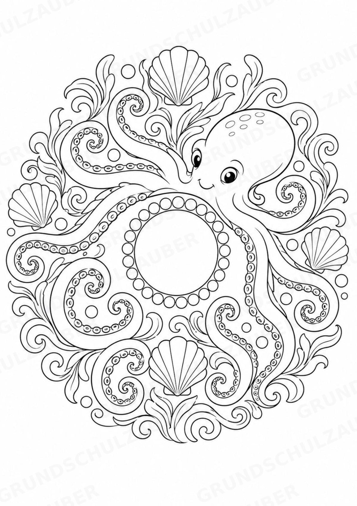 Oktopus Mandalas Ausmalbilder – Tiere – 15 Malvorlagen – Materialseite 13