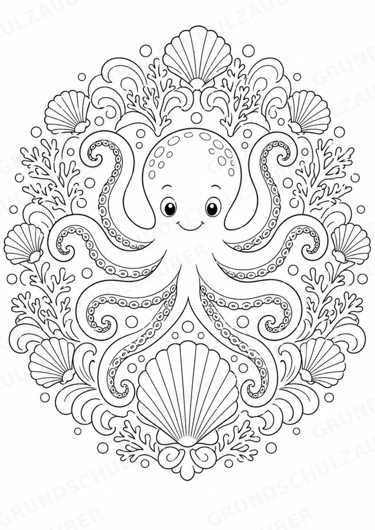 Oktopus Mandalas Ausmalbilder – Tiere – 15 Malvorlagen – Materialseite 14