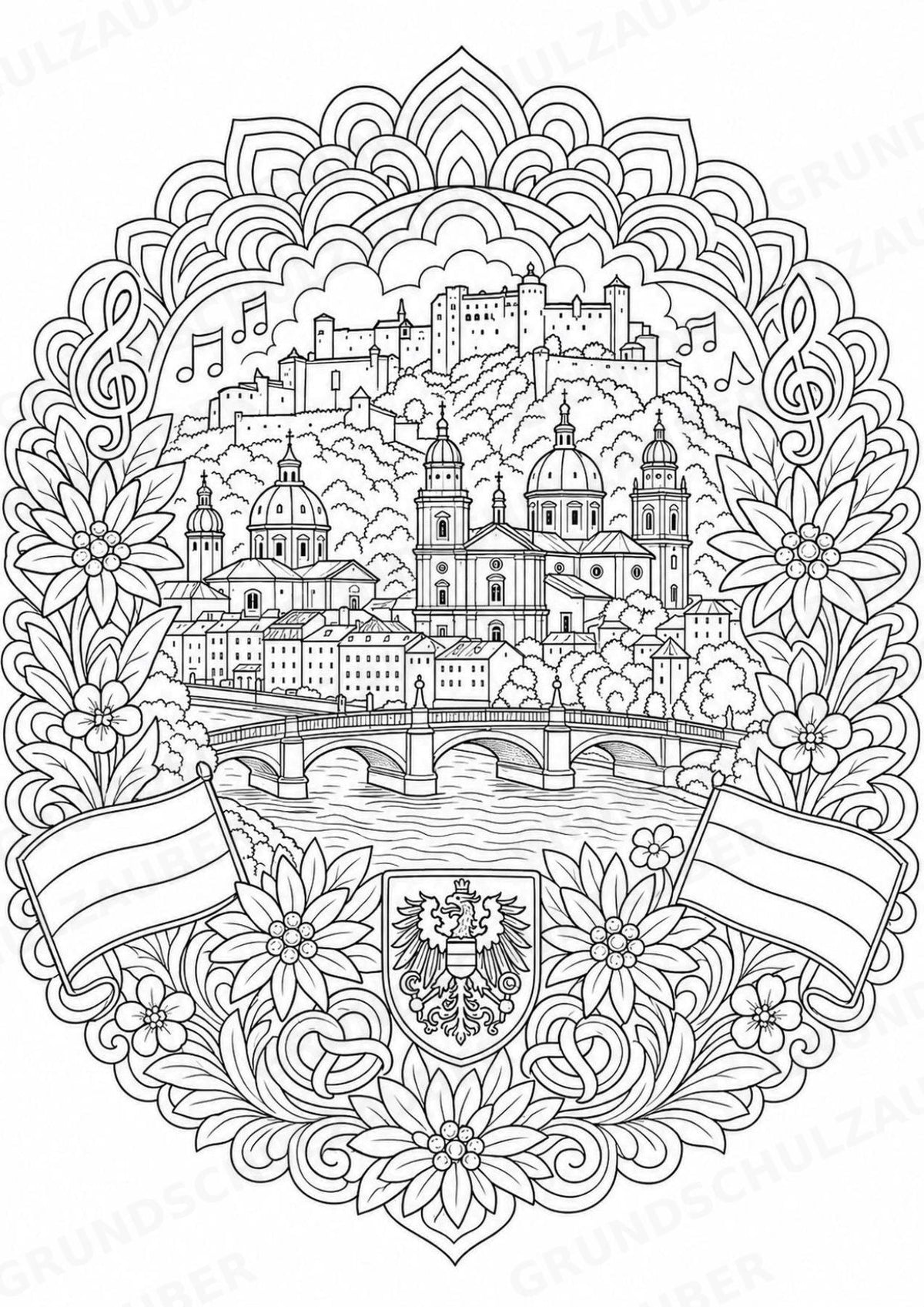 Österreich Mandalas Ausmalbilder – Länder und Kulturen – 15 Malvorlagen – Materialseite 4