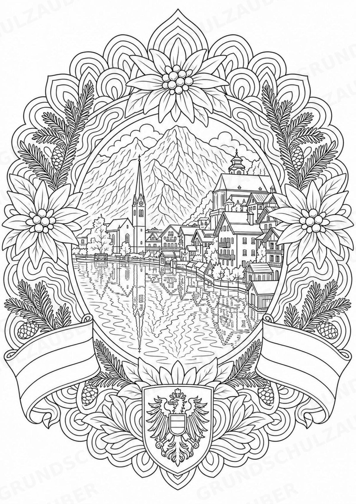 Österreich Mandalas Ausmalbilder – Länder und Kulturen – 15 Malvorlagen – Materialseite 5