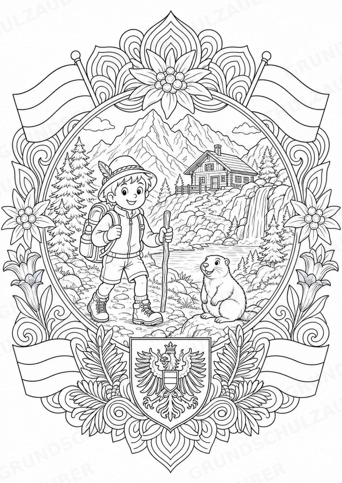Österreich Mandalas Ausmalbilder – Länder und Kulturen – 15 Malvorlagen – Materialseite 15