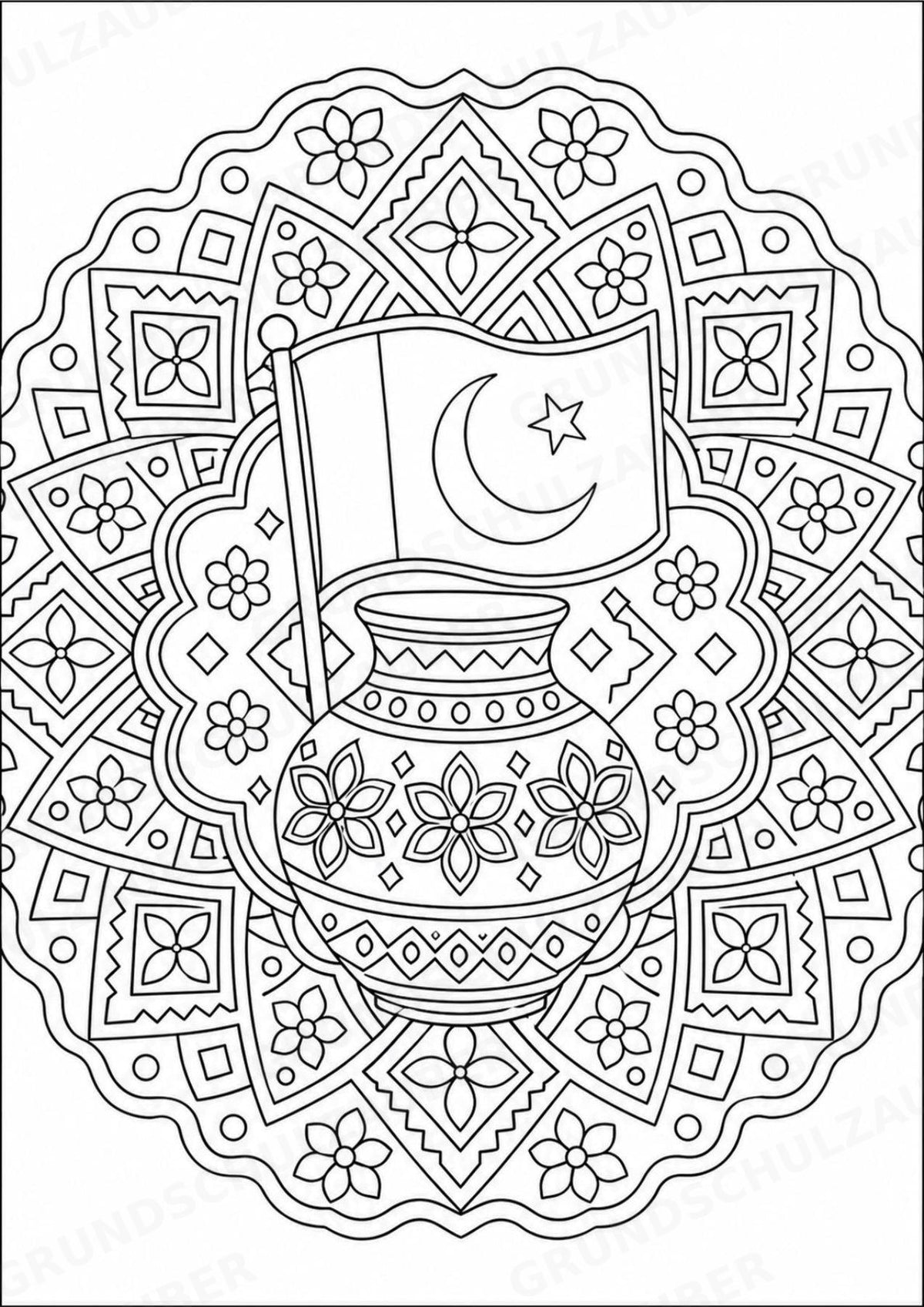 Pakistan Mandalas Ausmalbilder – Länder und Kulturen – 15 Malvorlagen – Materialseite 14
