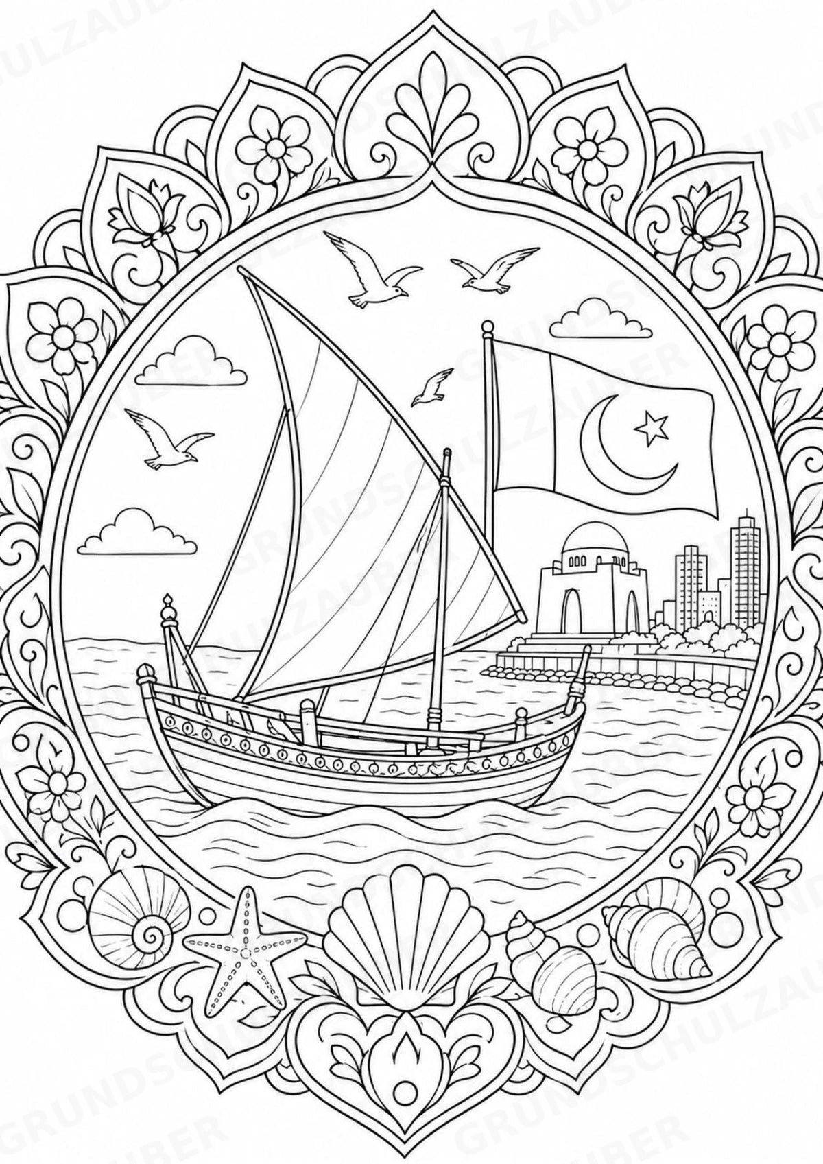 Pakistan Mandalas Ausmalbilder – Länder und Kulturen – 15 Malvorlagen – Materialseite 15