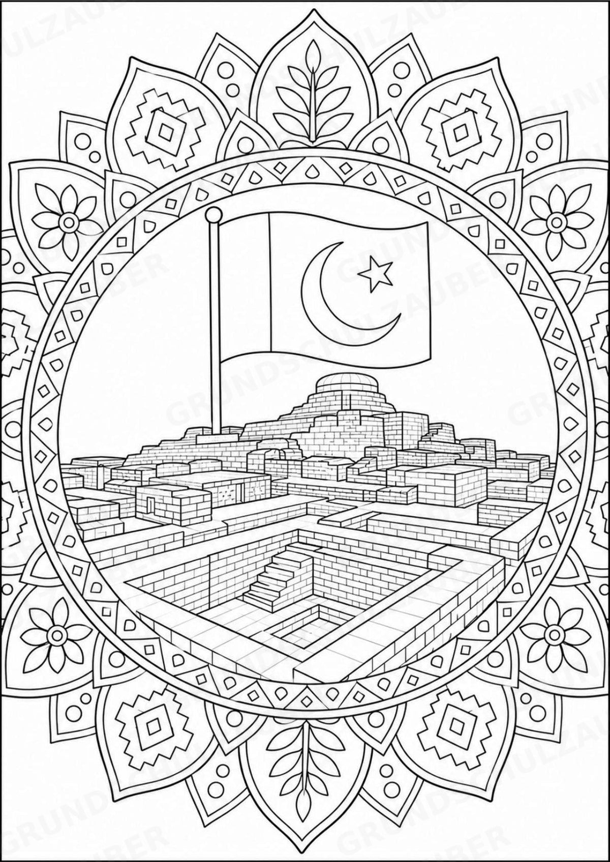 Pakistan Mandalas Ausmalbilder – Länder und Kulturen – 15 Malvorlagen – Materialseite 16