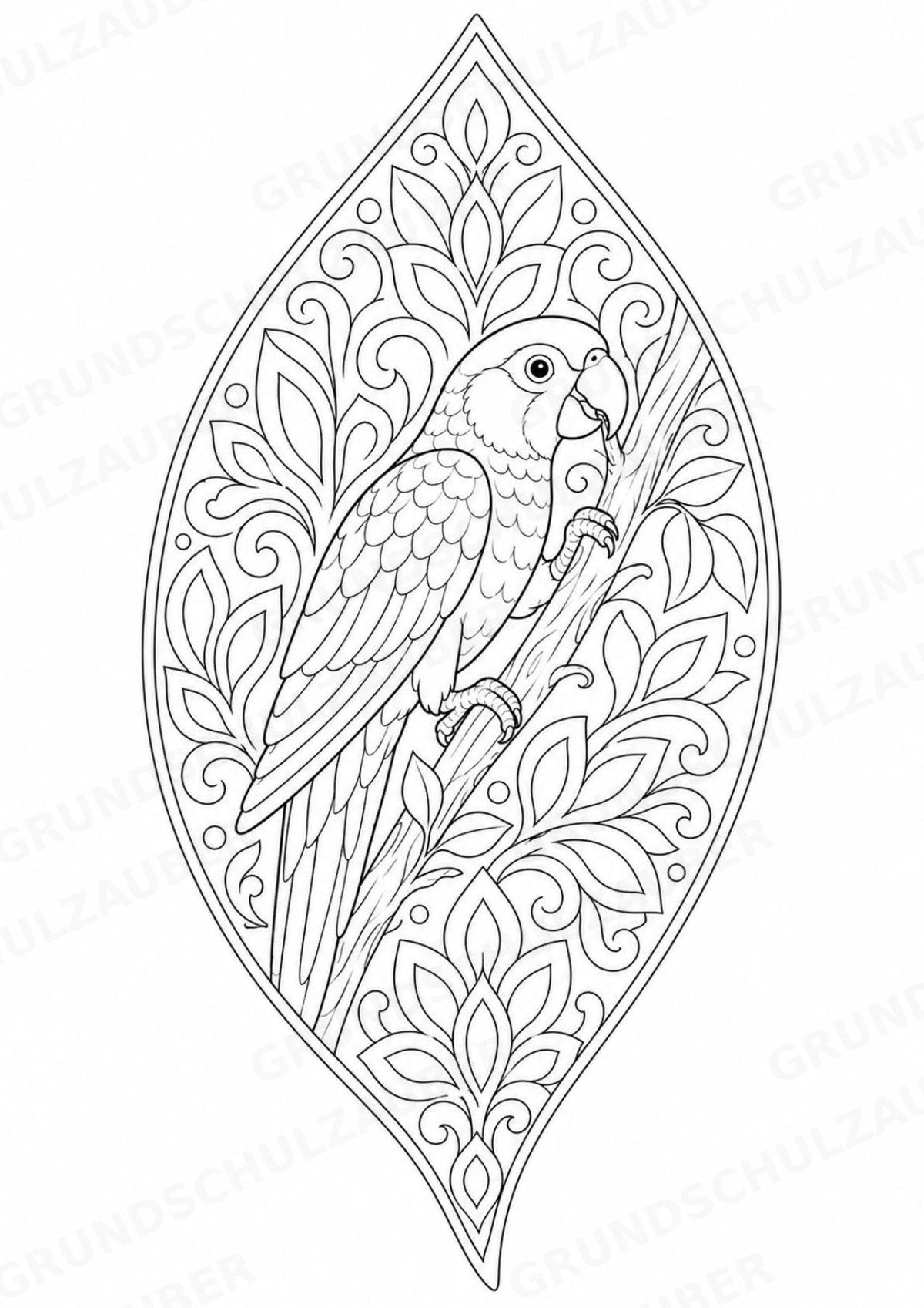 Papagei Mandalas Ausmalbilder – Tiere – 15 Malvorlagen – Materialseite 3