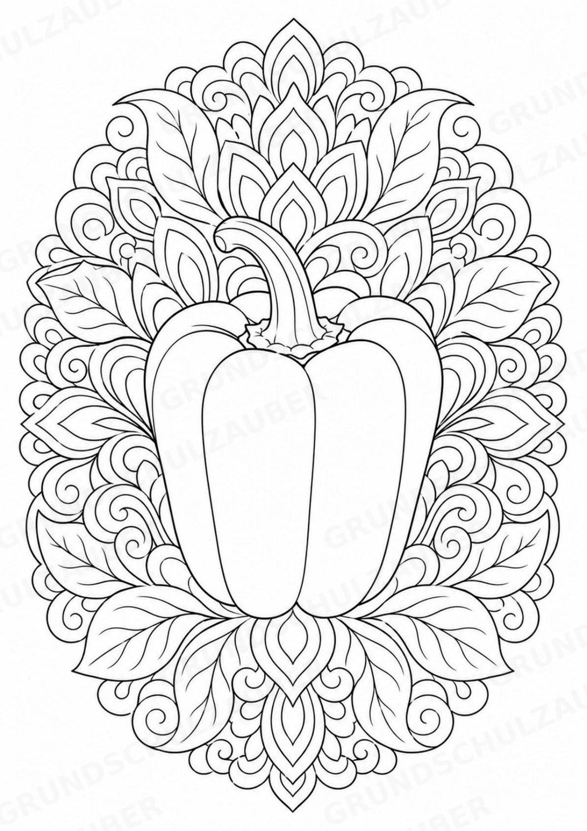 Paprika Mandalas Ausmalbilder – Gemüse – 15 Malvorlagen – Materialseite 2