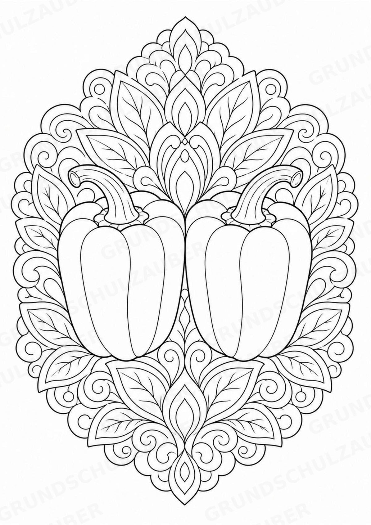 Paprika Mandalas Ausmalbilder – Gemüse – 15 Malvorlagen – Materialseite 11