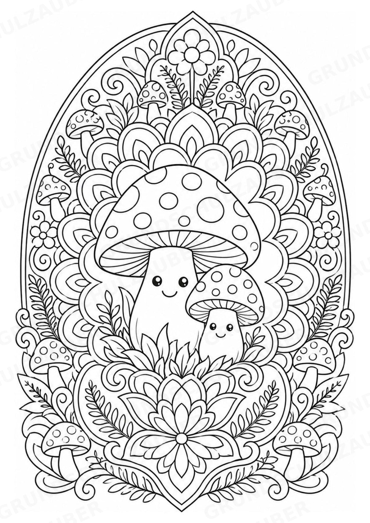 Pilze Mandalas Ausmalbilder – Natur und Pflanzen – 15 Malvorlagen – Materialseite 6