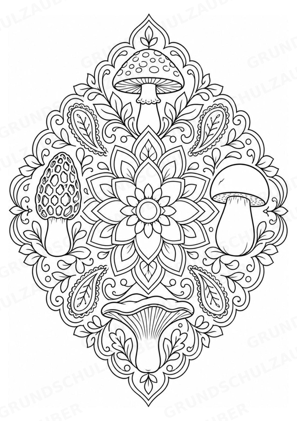 Pilze Mandalas Ausmalbilder – Natur und Pflanzen – 15 Malvorlagen – Materialseite 8